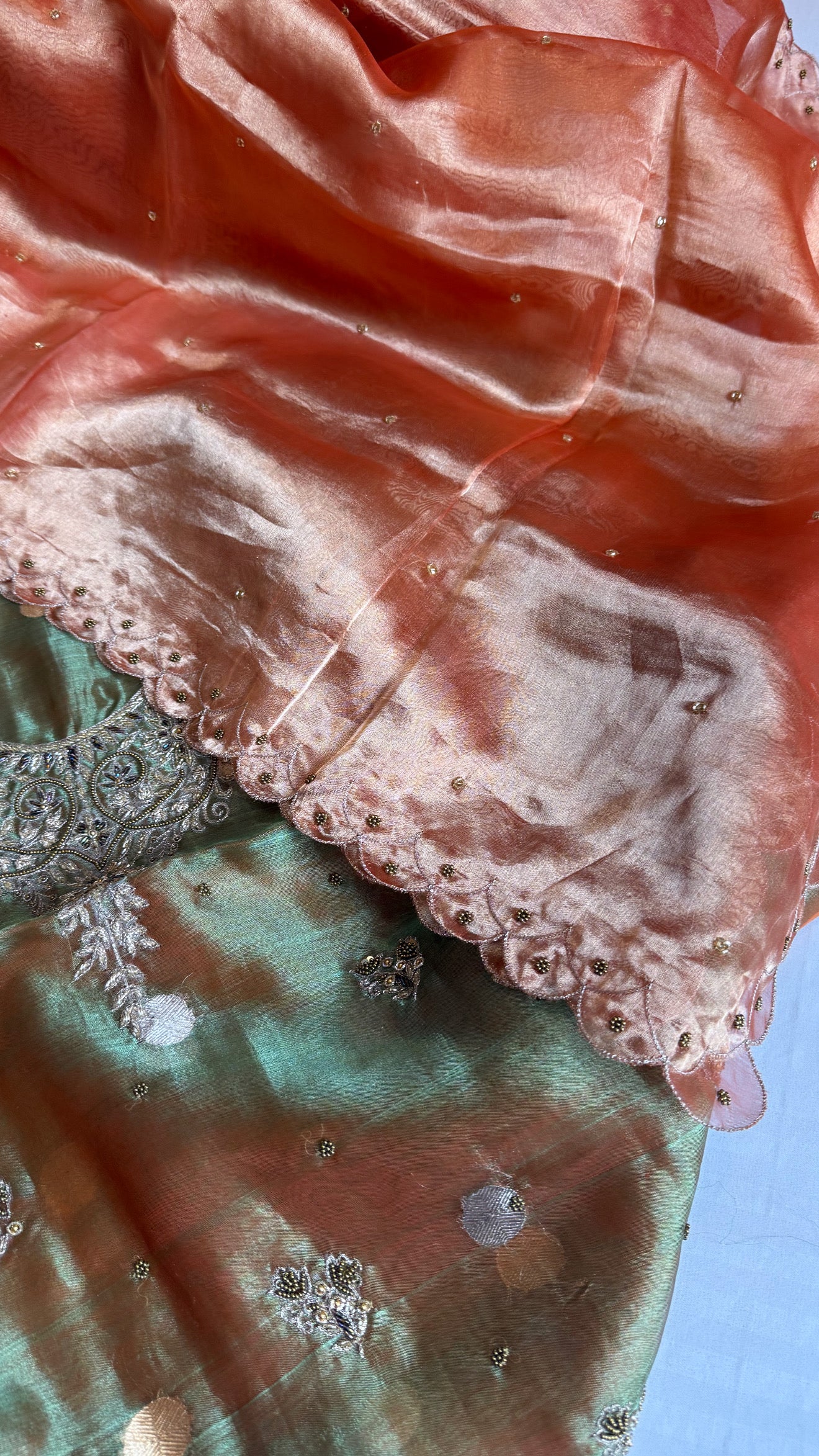 Maharani tissue silk hand embroidered suit set