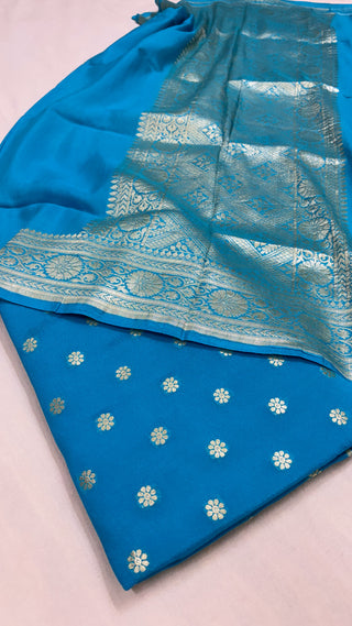 Firozi blue banarasi gorgette kadhwa suit set