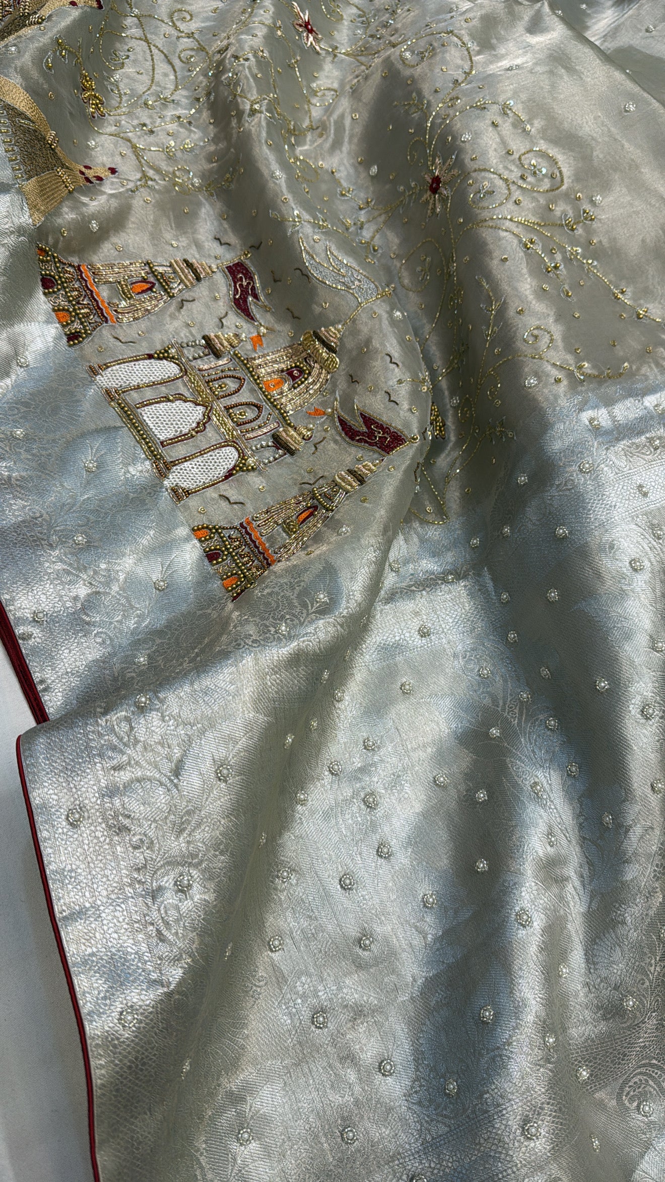 Aashirwad wali diamond tissue silk hand embroidered saree