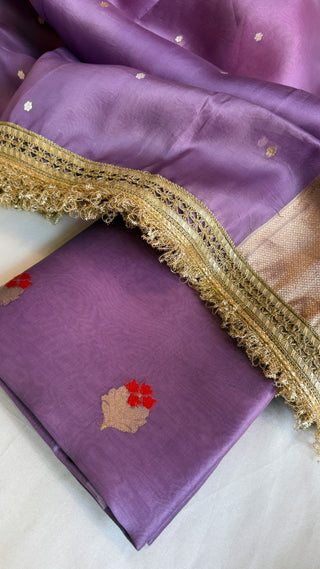 Deep lavender kora silk kadhwa buti gotapatti suit set
