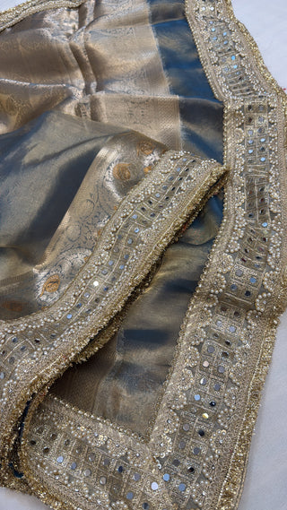 Maharani pastel blue tissue silk saree