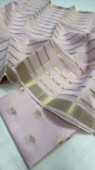 Blush pink mul banarasi cotton kadhwa suit set