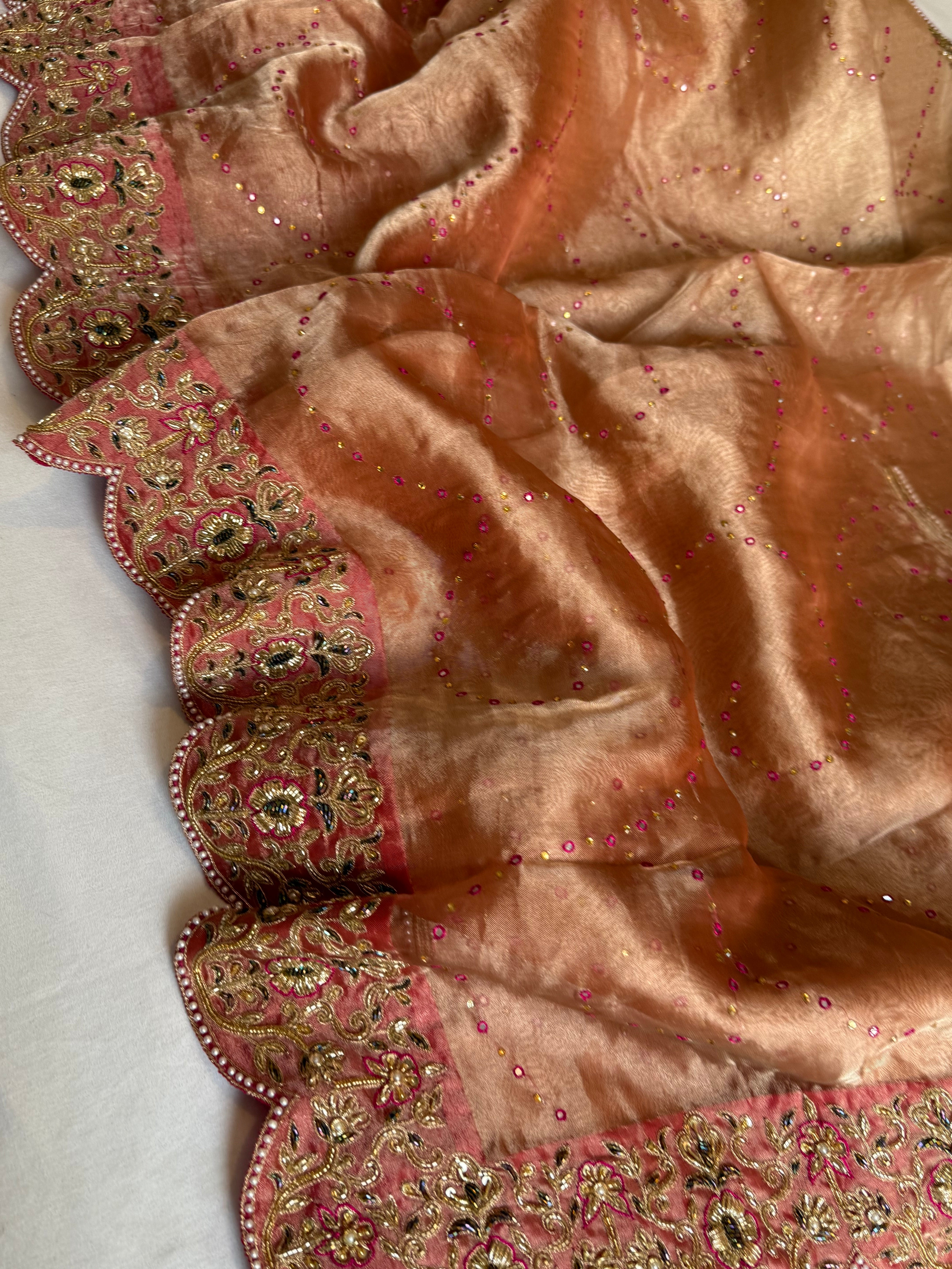 Umrao jaan inspired double diamond tissue silk zardozi work hand embroidered saree