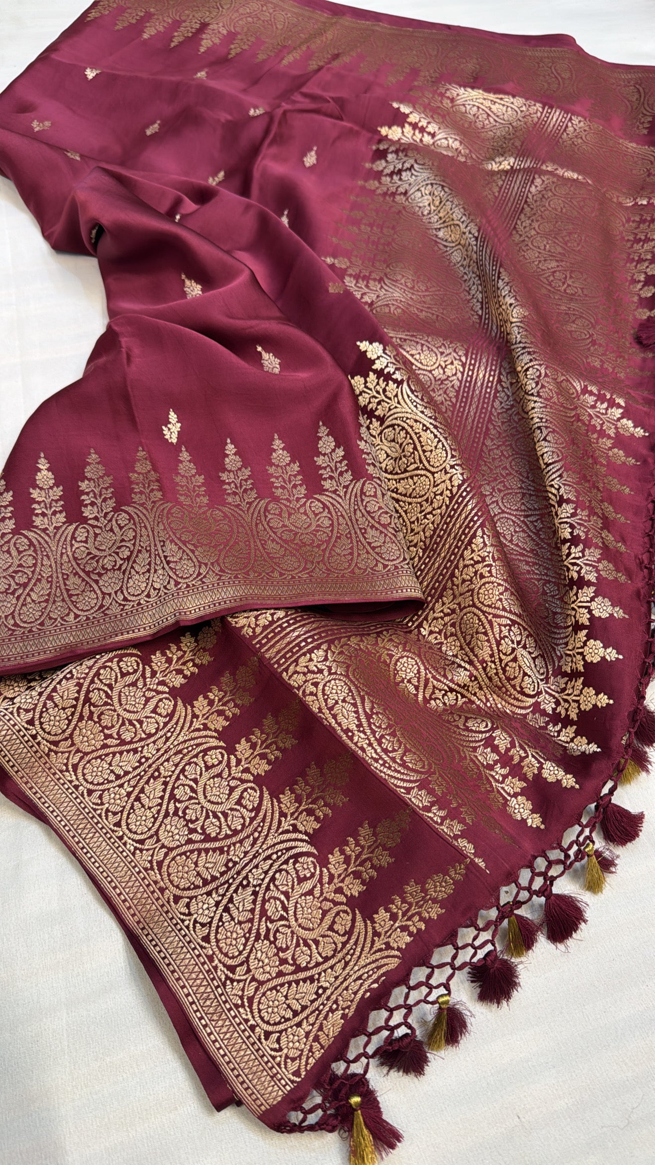 Mashru satin silk garnet shade banarasi saree