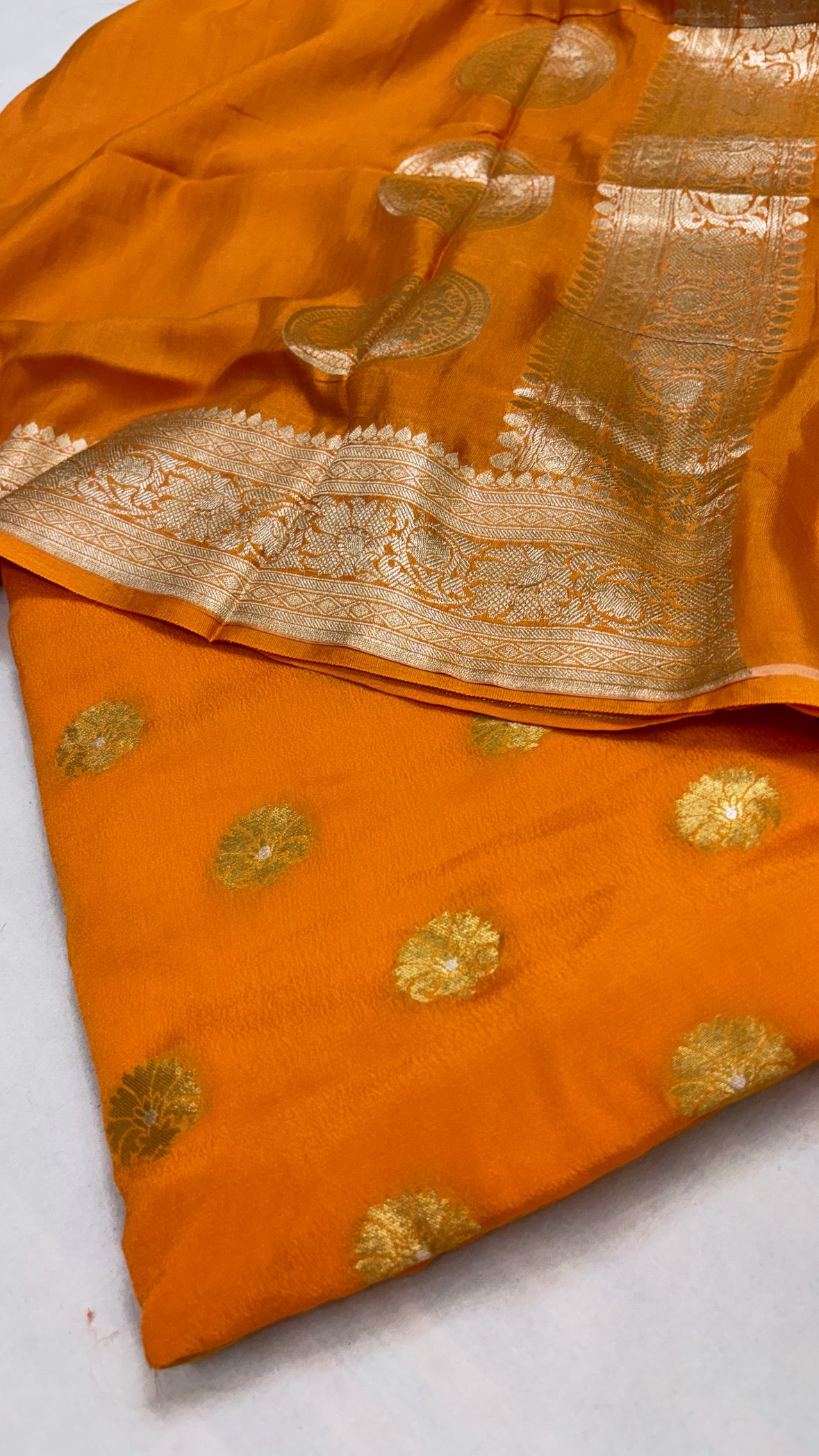 Fanta orange banarasi gorgette kadhwa suit set