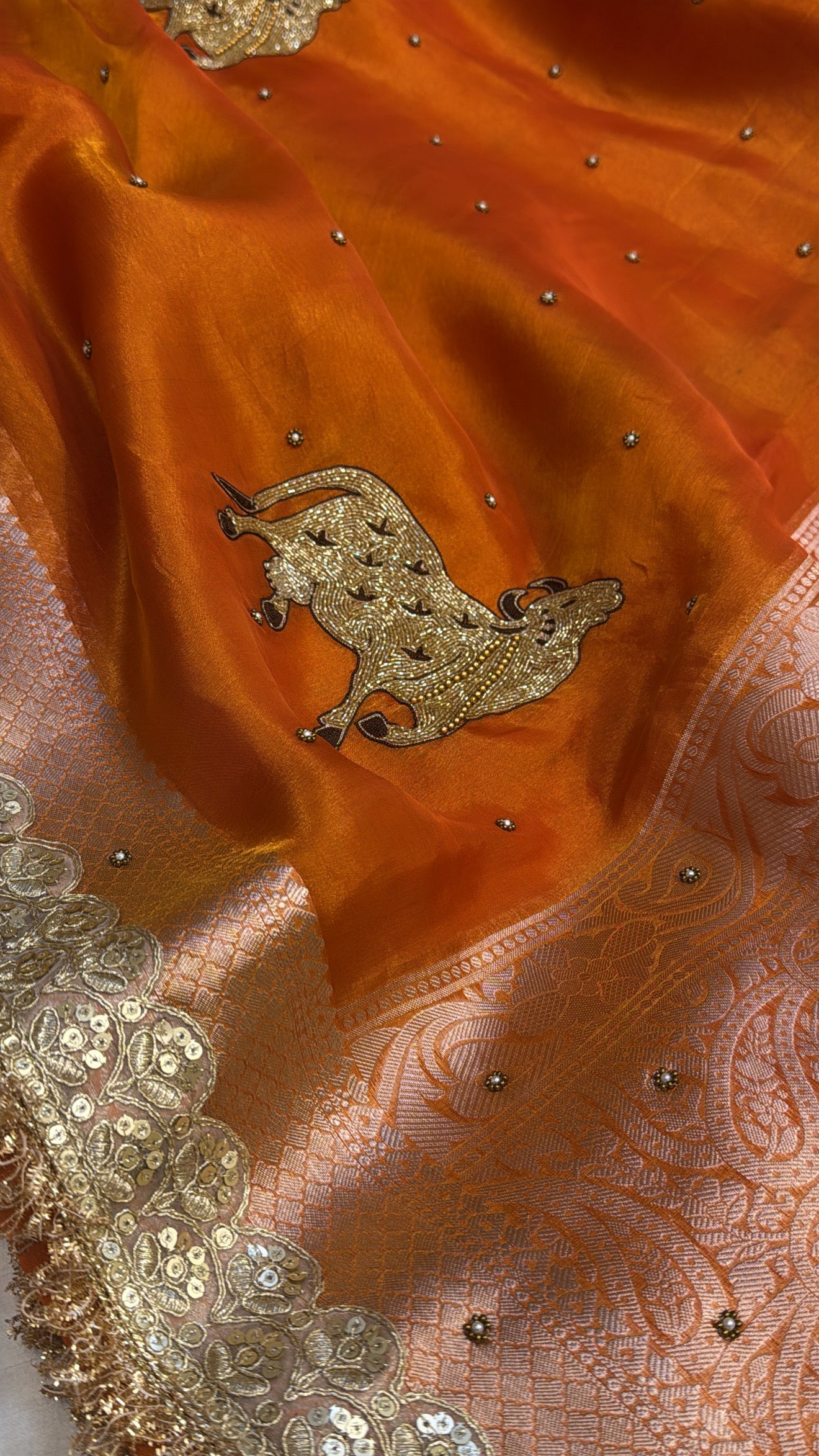Dulhan ki maa wali saree - Husn tissue silk hand embroidered kadhwa sarees