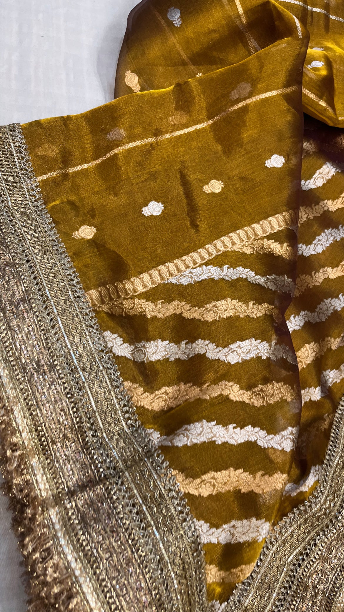 Maharani olive gold tissue silk saree
