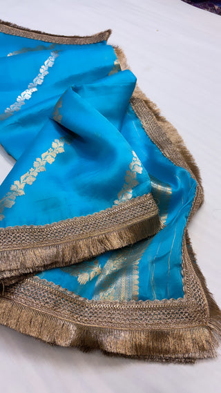 Firozi blue shade leela kora silk jungla saree