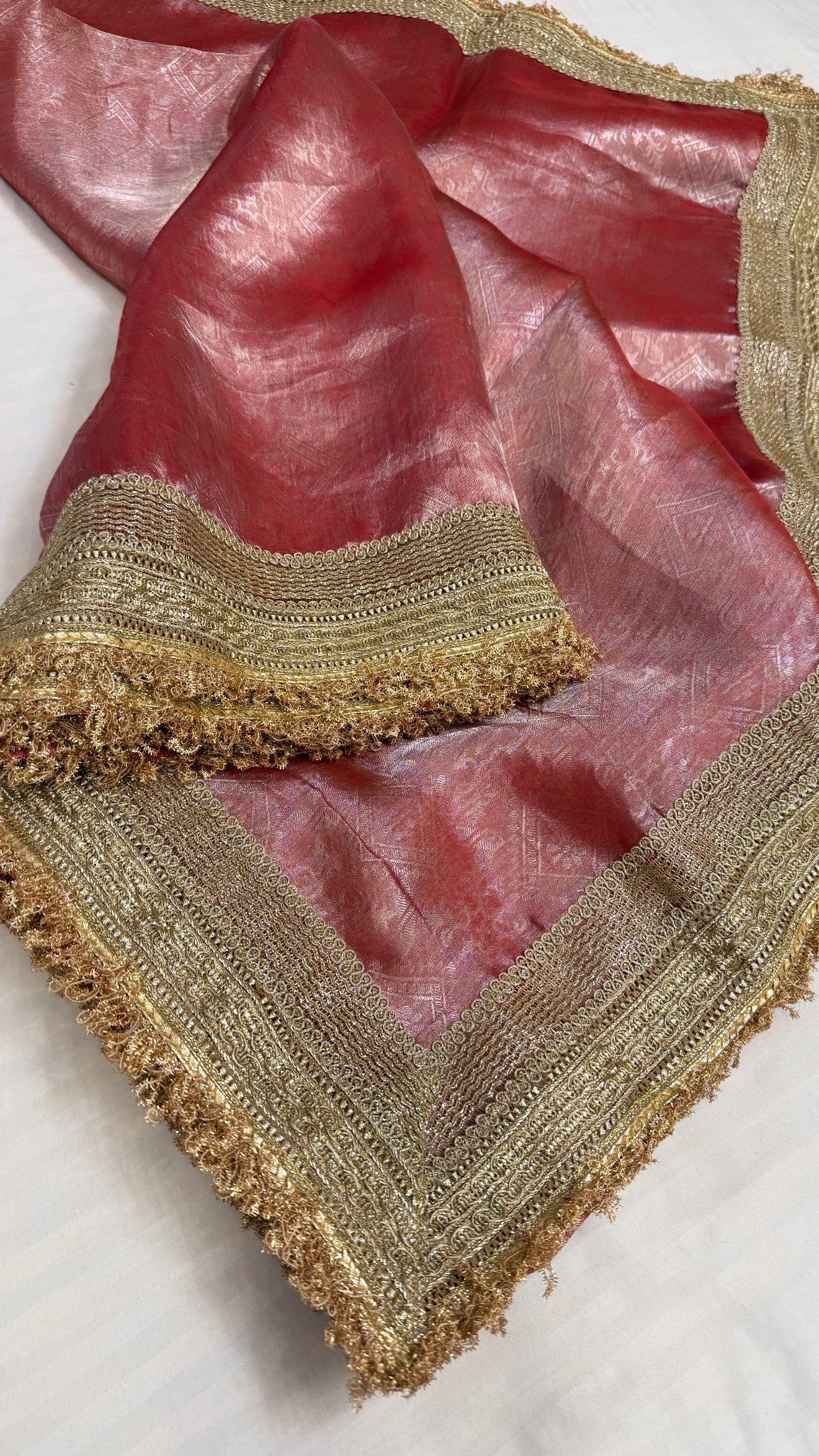 Maharani peachy pink tissue tanchoi silk saree