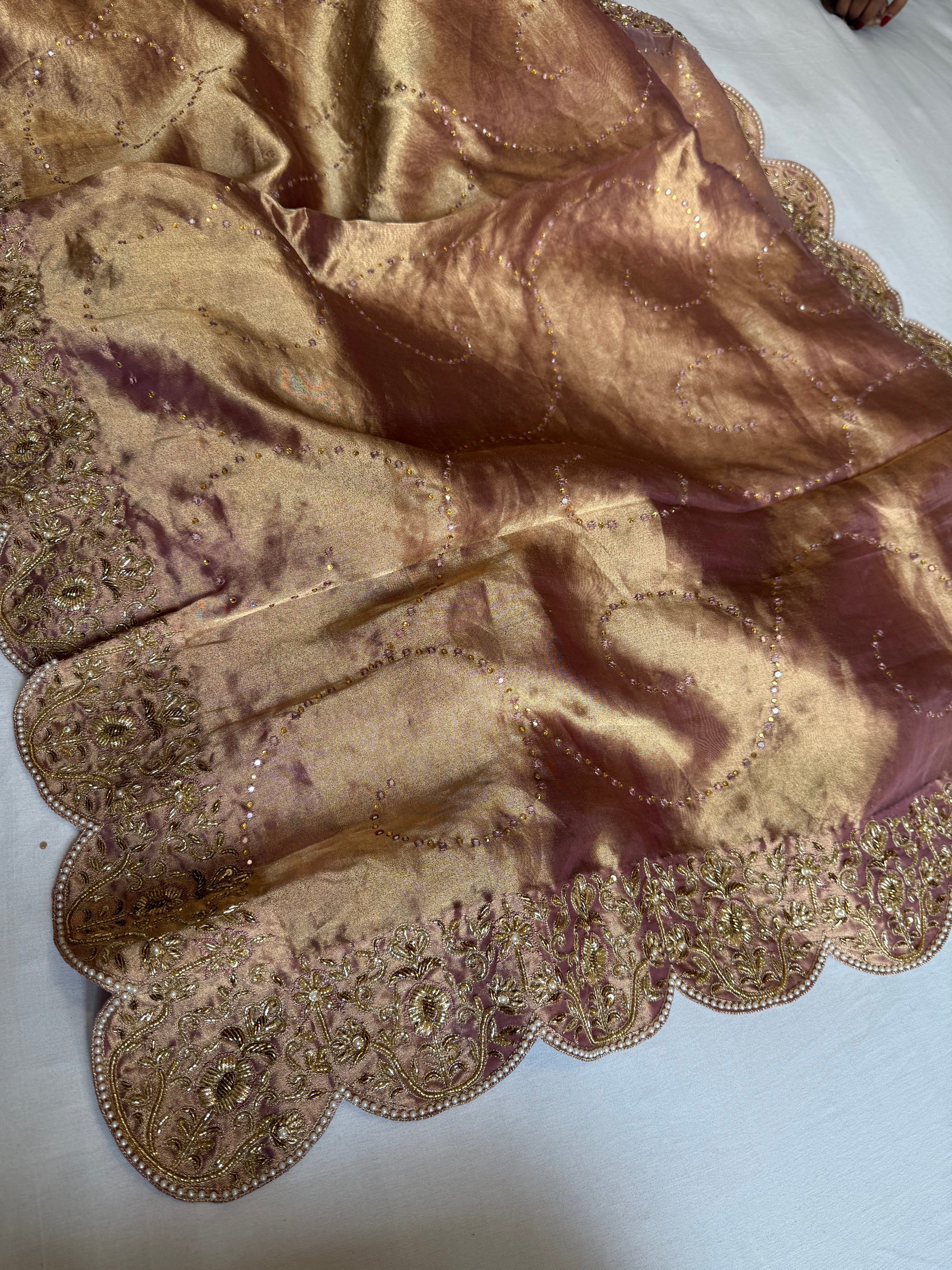 Umrao jaan inspired double diamond tissue silk zardozi hand embroidered saree