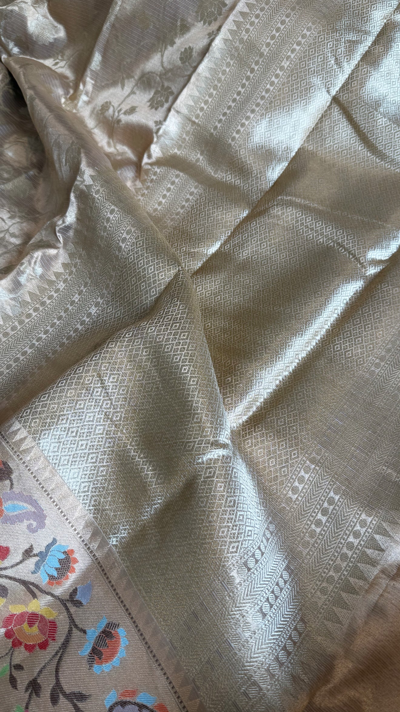 Paithani border kanjivaram banarasi tissue silk meenekari kadhwa saree