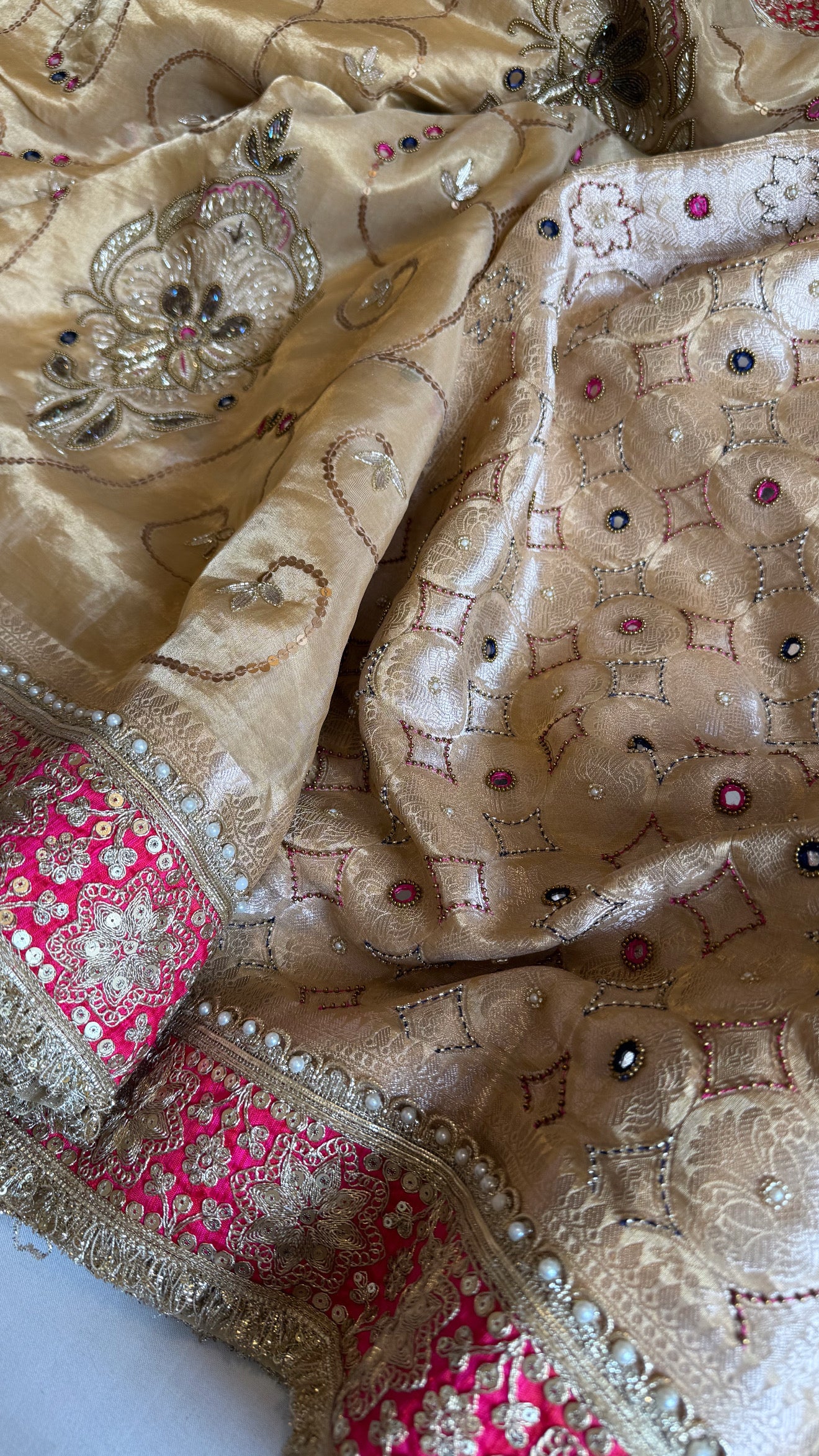 Kutchi inspired “sheesham edit” mirror work and meenakari work hand embroidered saree