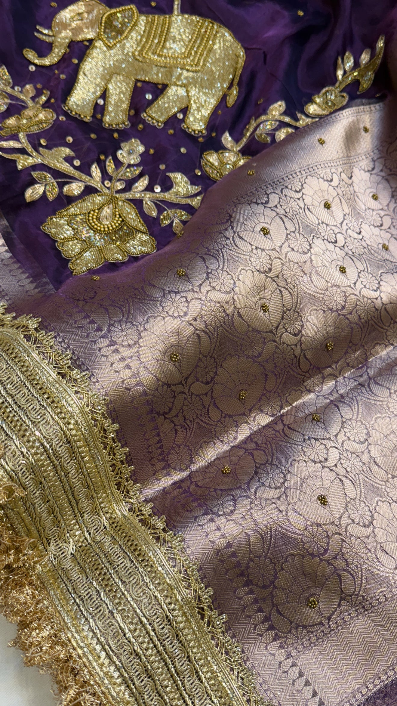 Dulhan ki maa wali sarees - Midnight purple elephant motif hand embroidered saree