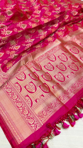 Rani pink katan kadhwa silk heavy jaal meenakari duppata