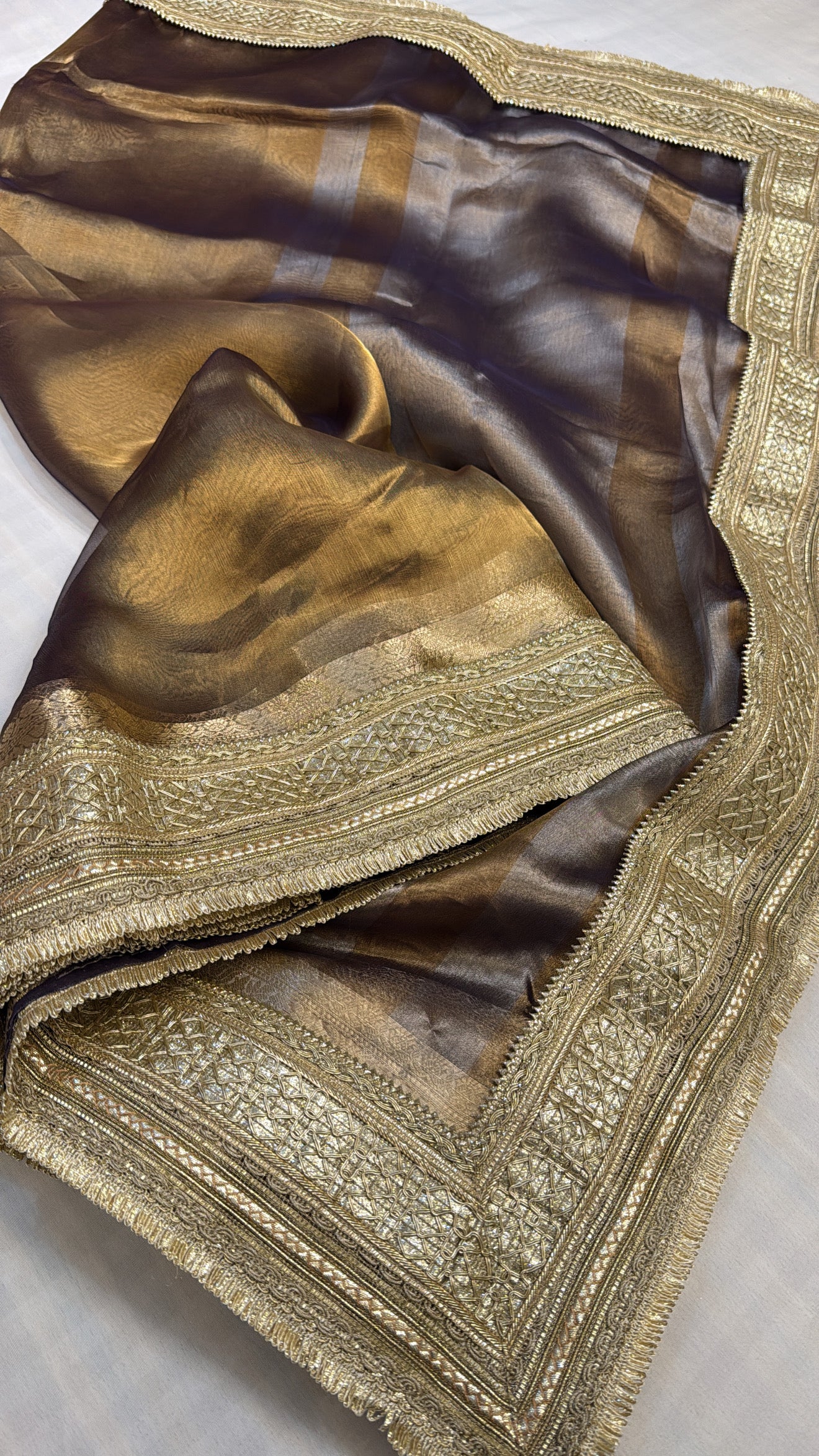 Maharani kanjivaram grey tissue silk kadhwa gotapatti saree