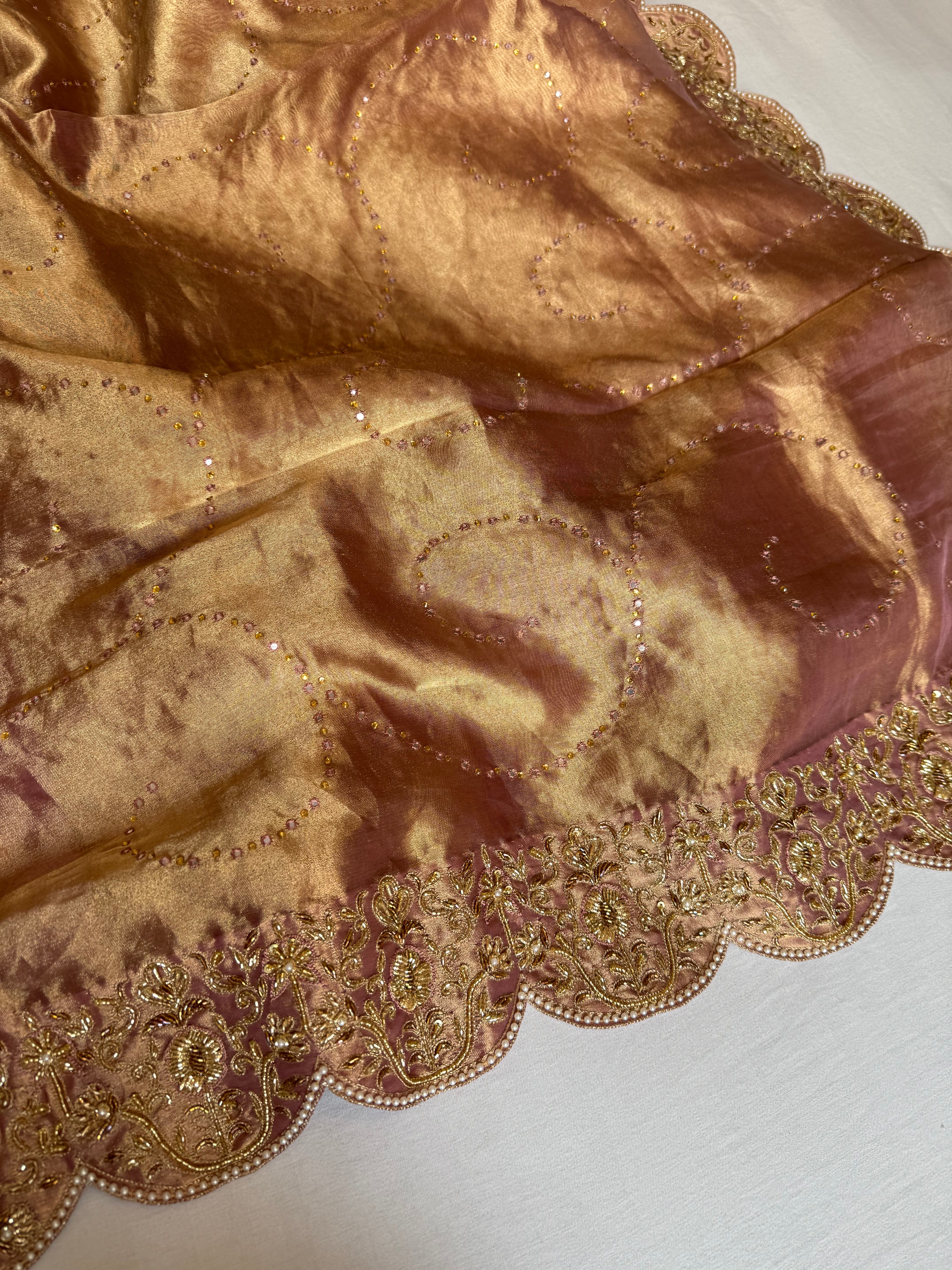 Umrao jaan inspired double diamond tissue silk zardozi hand embroidered saree