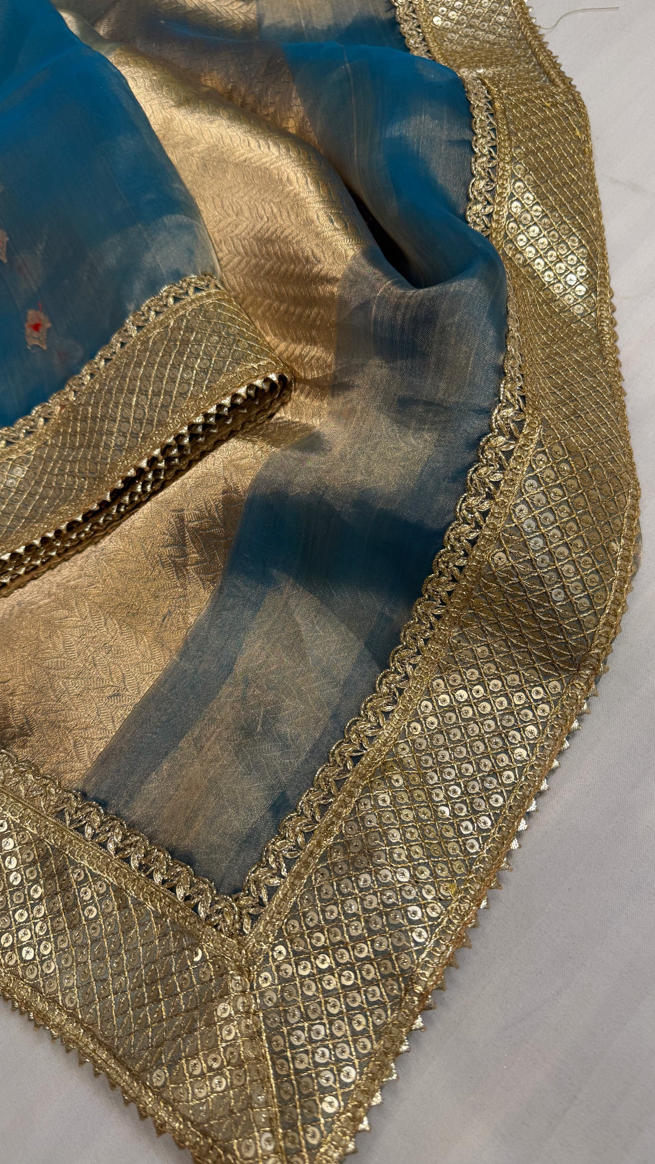 Maharani water blue tissue silk kadhwa buti saree