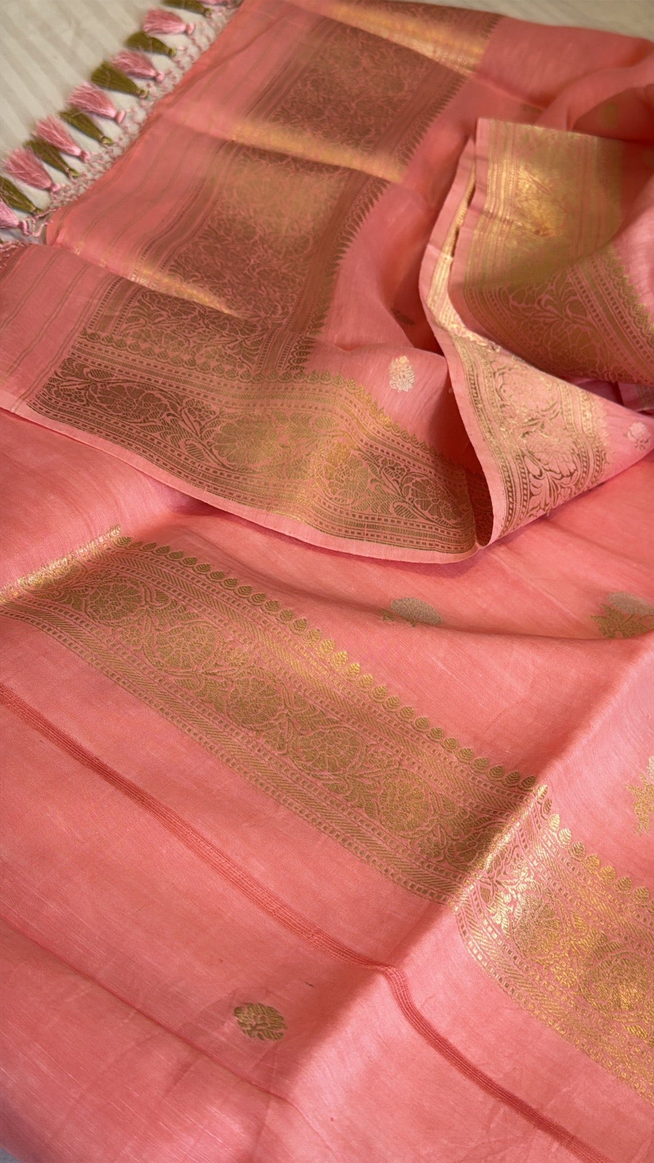 Blush peach linen gorgette kadhwa suit set