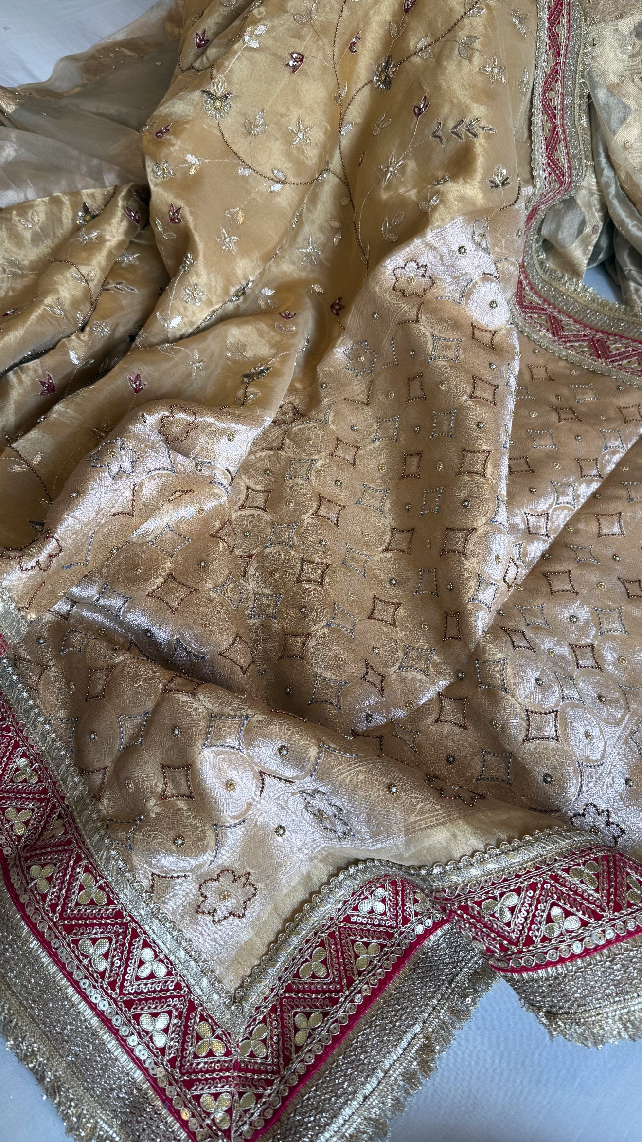 Kutchi inspired “sheesham edit” mirror work and zardozi meenakari work hand embroidered saree