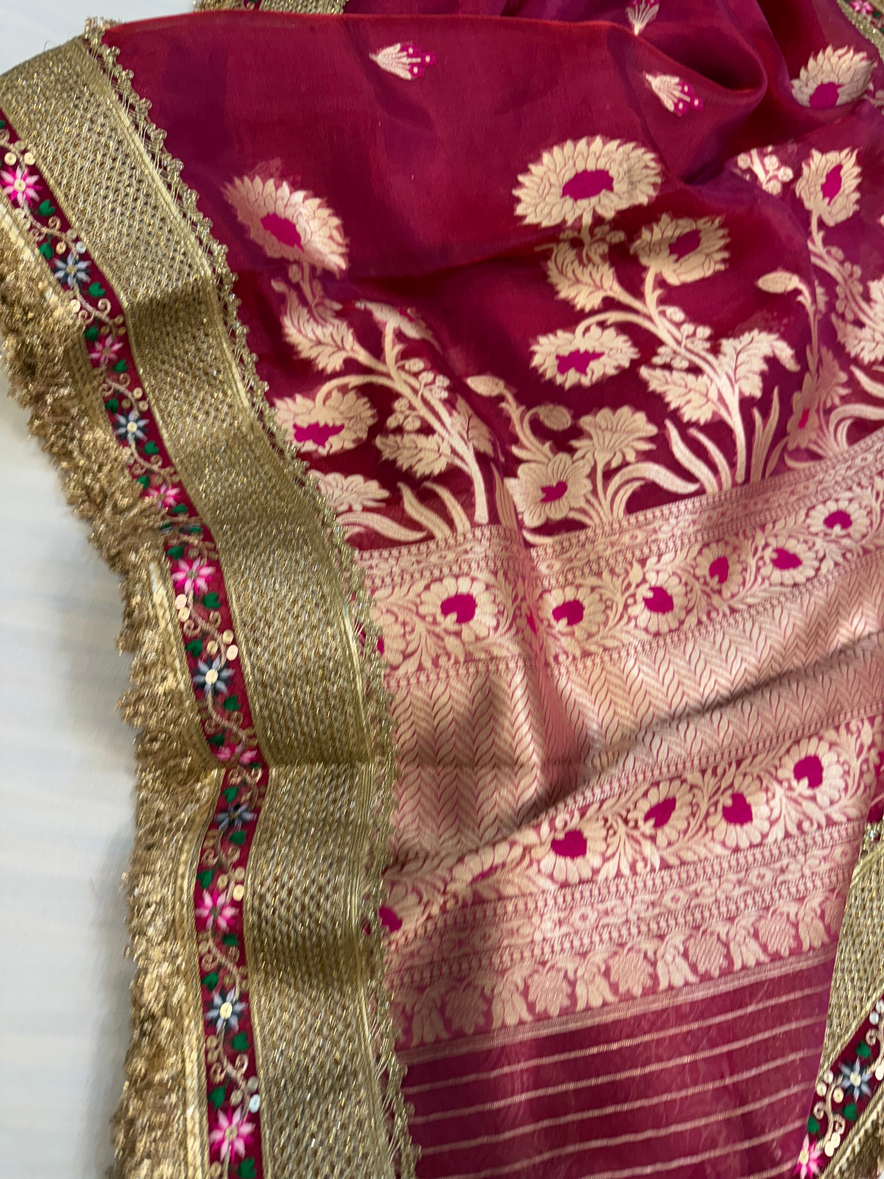 Rani pink maharani tissue silk meenakari kadhwa saree