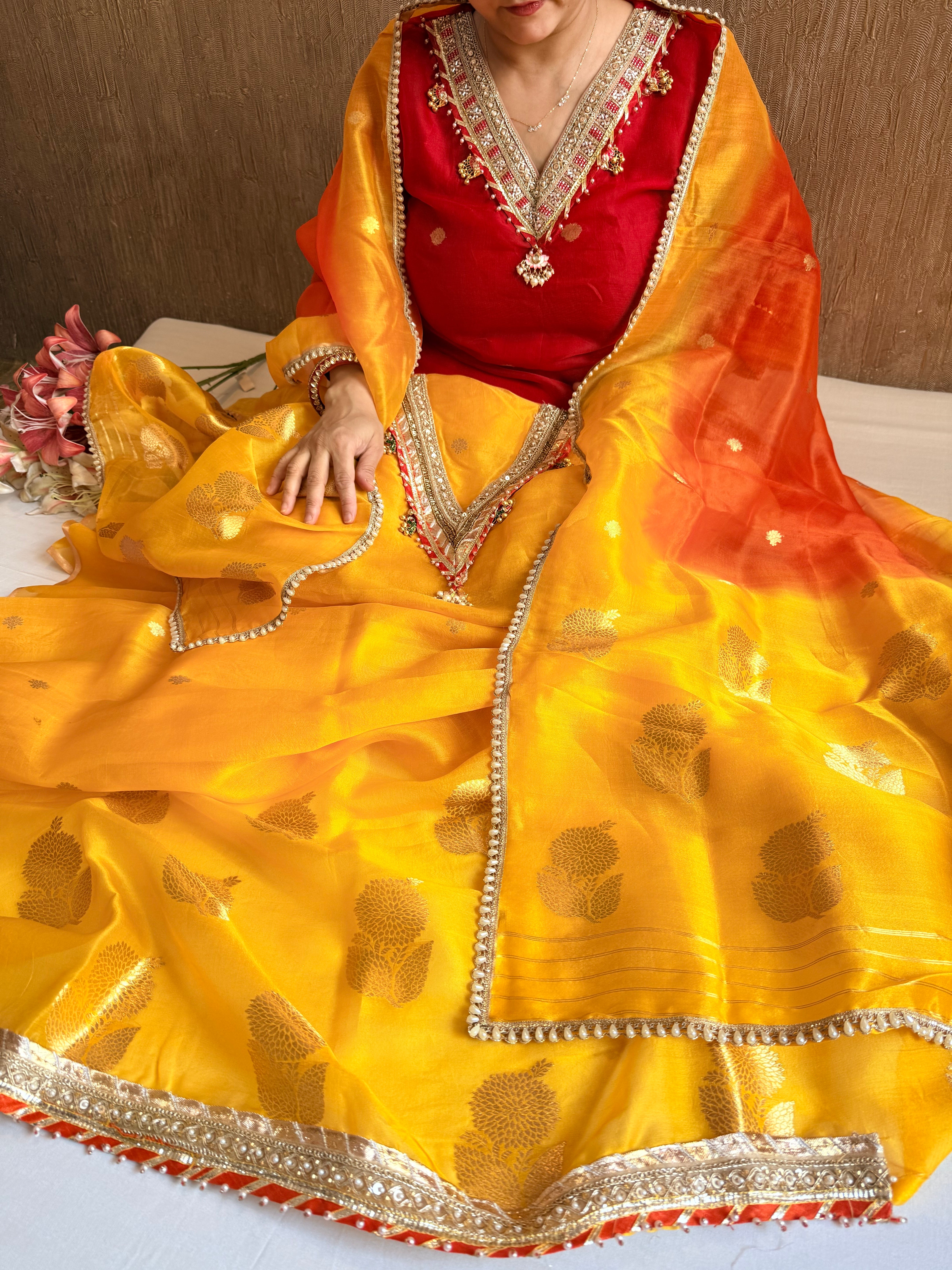 Punjabi kudi edit - Banarasi kora silk ghungroo and gotapatti suit sets