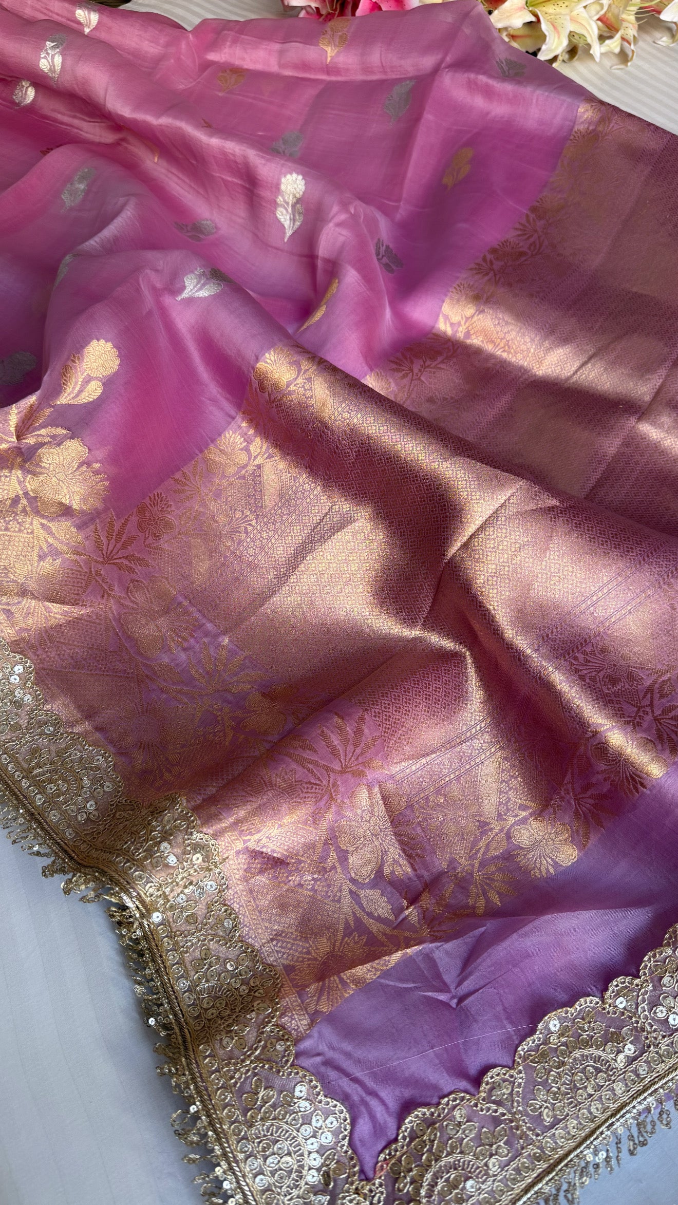 4D shaded kora silk banarasi multicoloured kadhwa saree