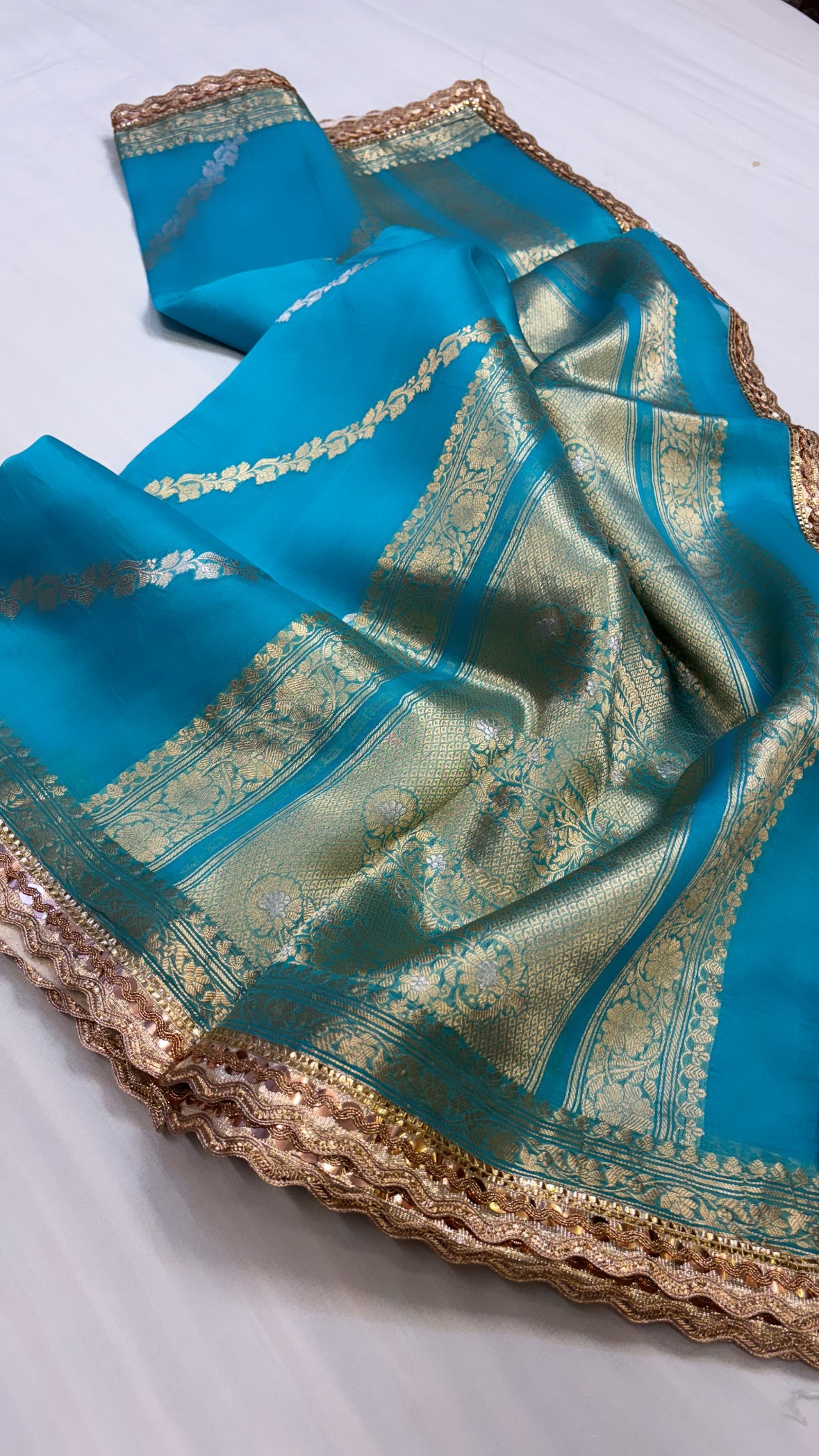 Sky blue shade leela kora silk jungla saree
