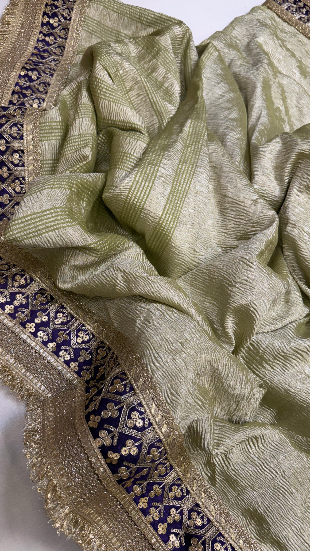 Moonga crushed tissue silk mint green saree