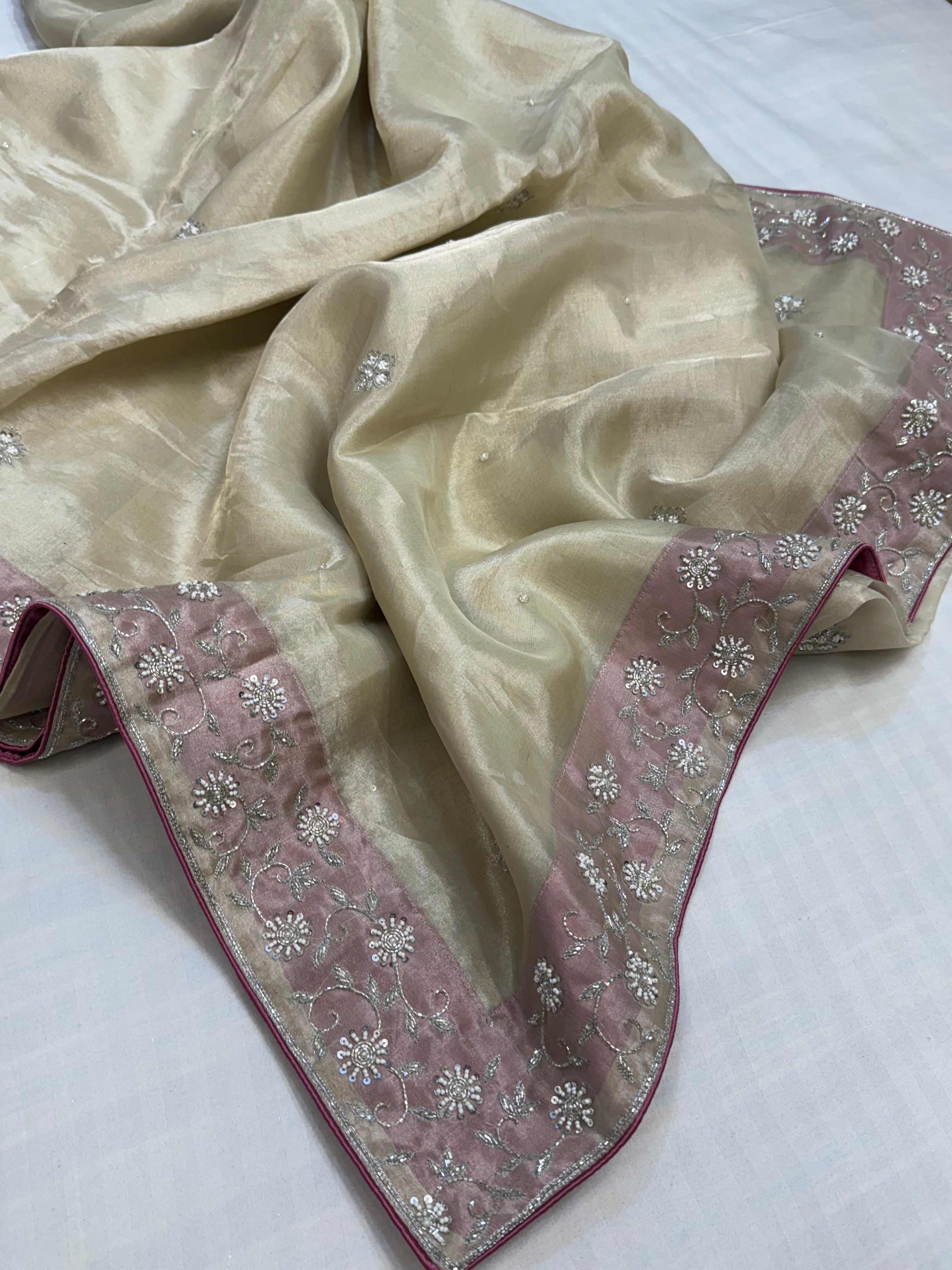 Heere aur moti edit - Ivory pearl work diamond tissue silk heavy hand embroidered saree