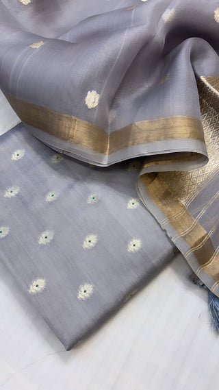 Steel grey silk suit set