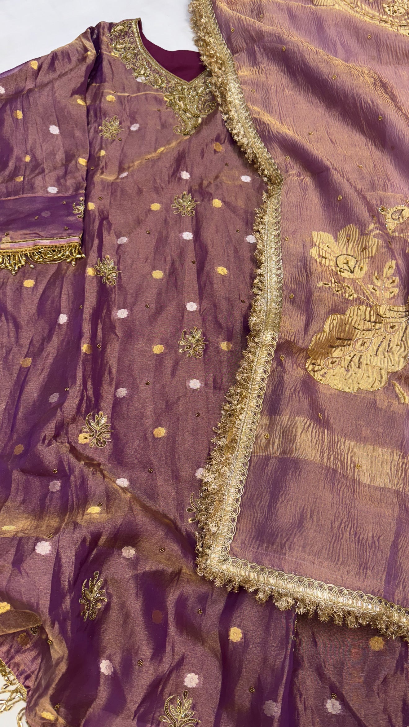 Dulhan ka joda - Purple crushed tissue silk heavy hand embroidered gotapatti suit set