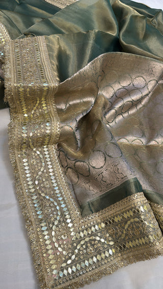 Maharani sage green tissue silk saree