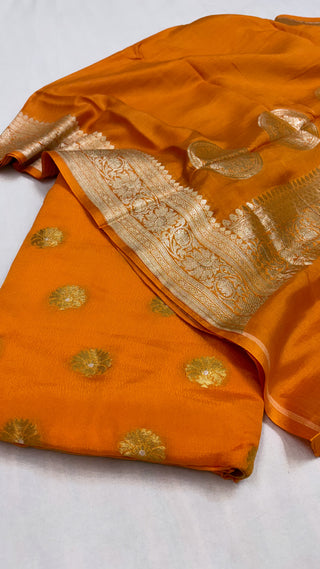 Fanta orange banarasi gorgette kadhwa suit set