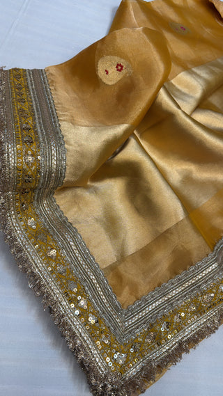 Maharani golden yellow tissue silk saree