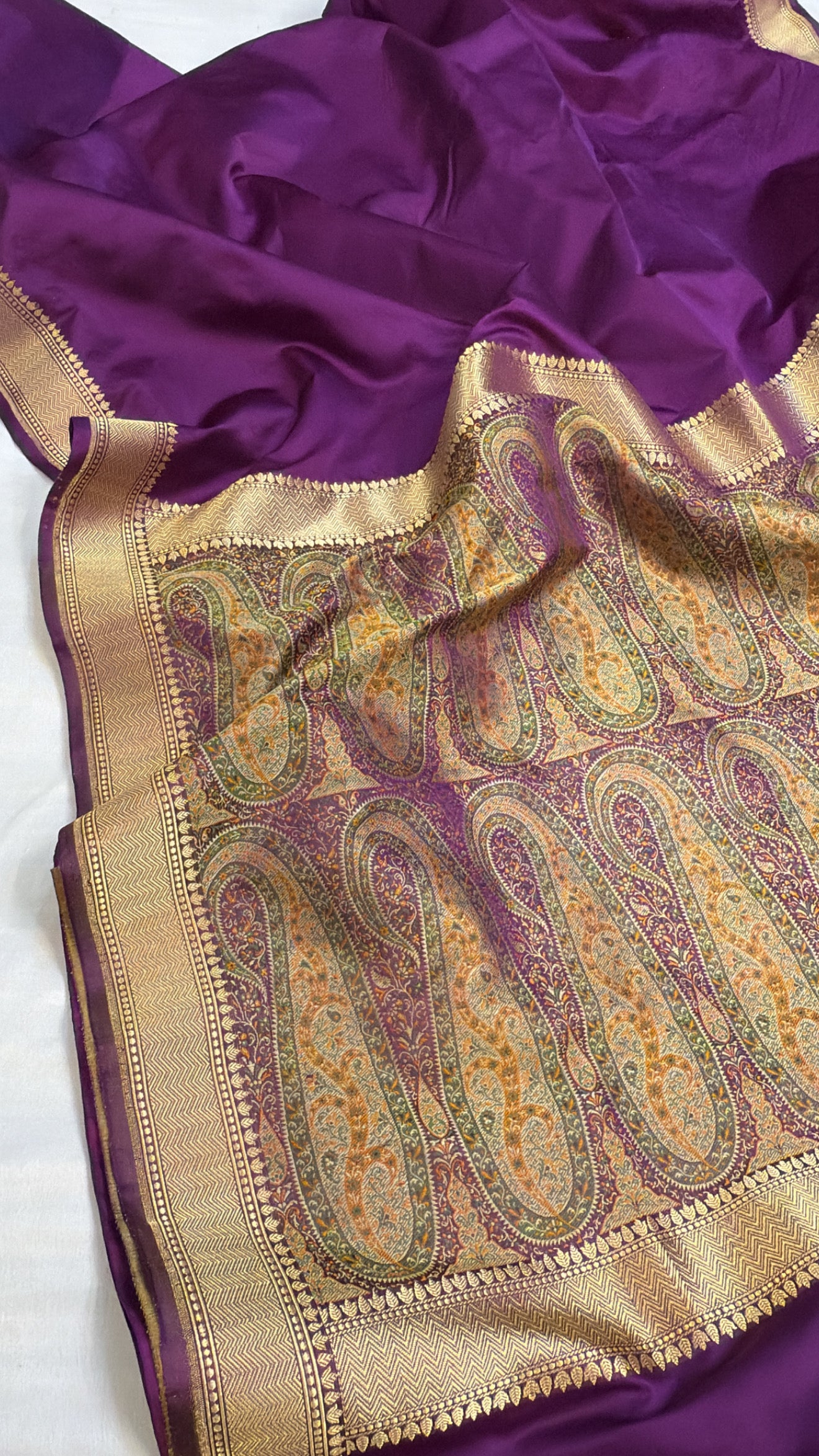 Mashru satin silk brinjal purple jamevar pallu banarasi saree