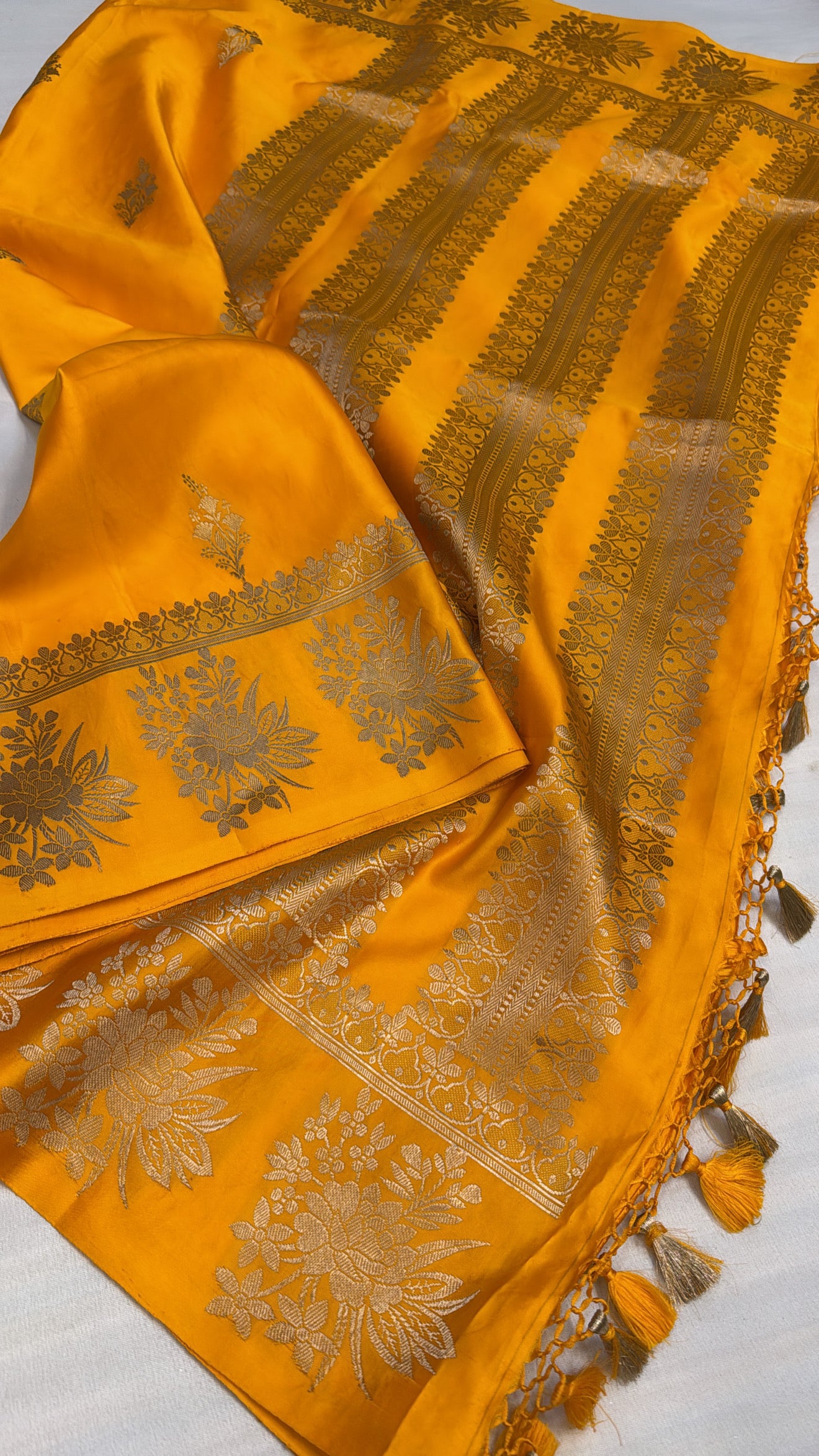 Mashru satin silk haldi yellow shade banarasi saree