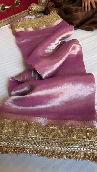 Most viral maharani blush pink tissue silk kadhwa saree