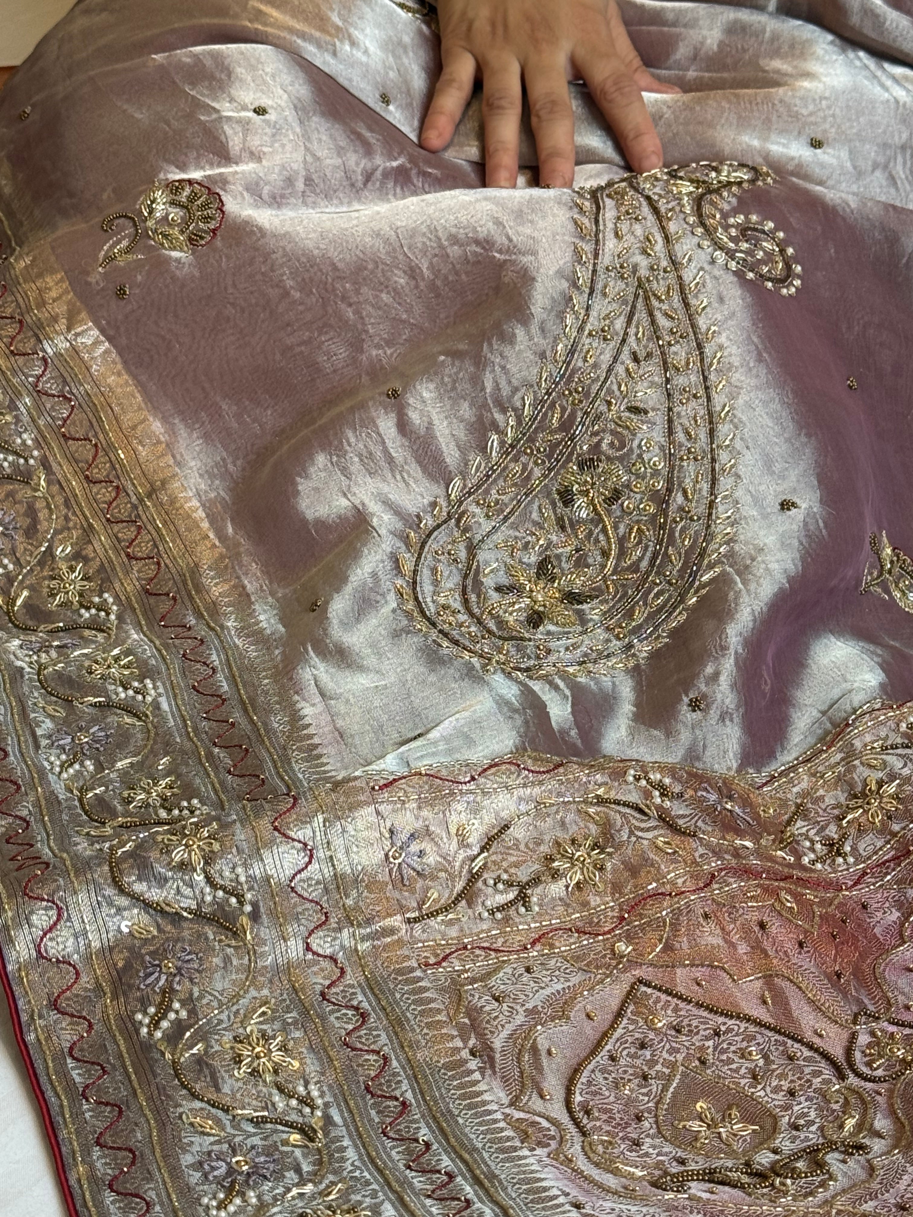 Dulhan ka gehna - Banarasi border zardozi border blush pink kadhwa hand embroidered saree