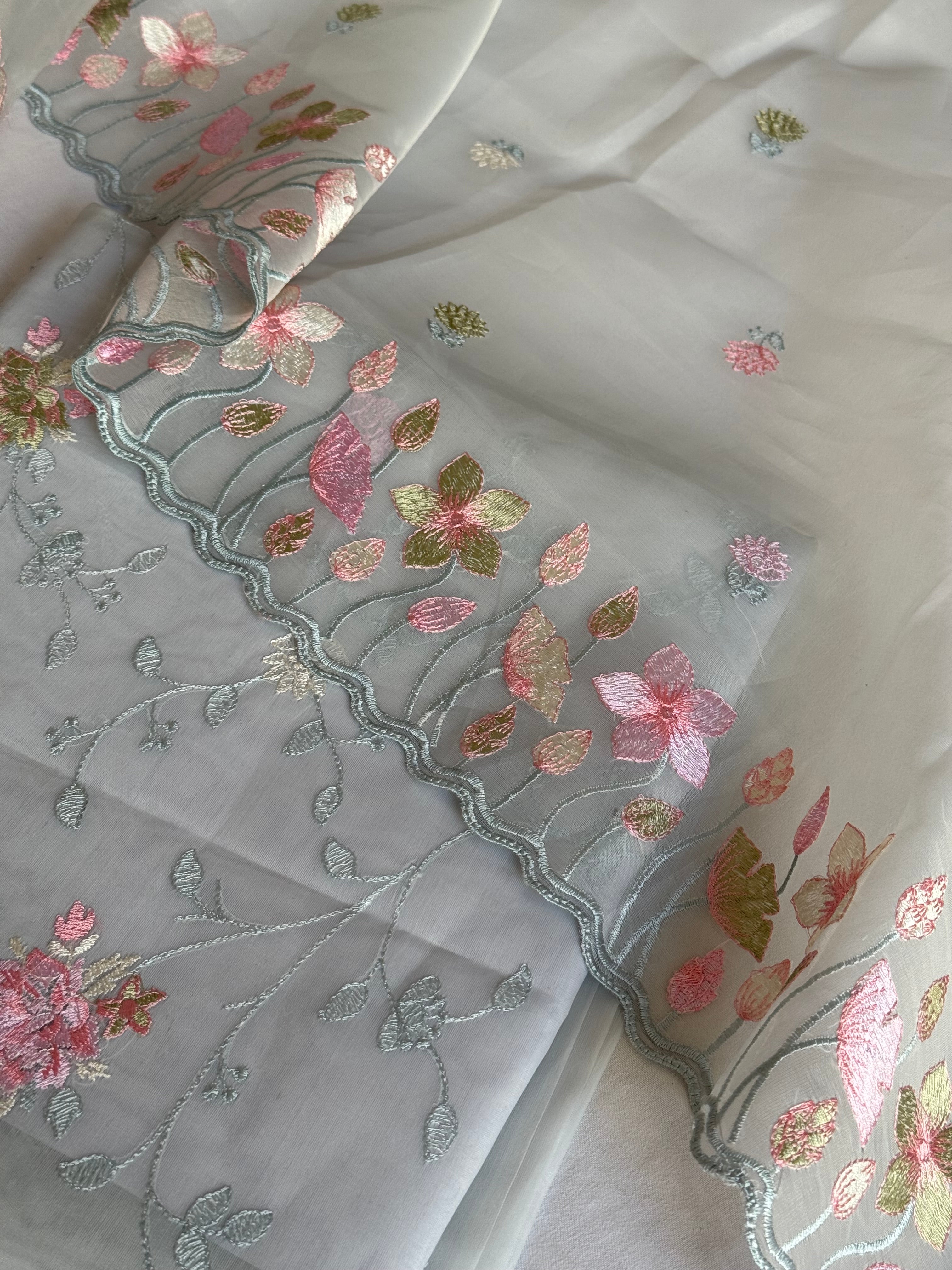 Ice blue kora silk banarasi parsi gara hand embroidered kadhwa suit set