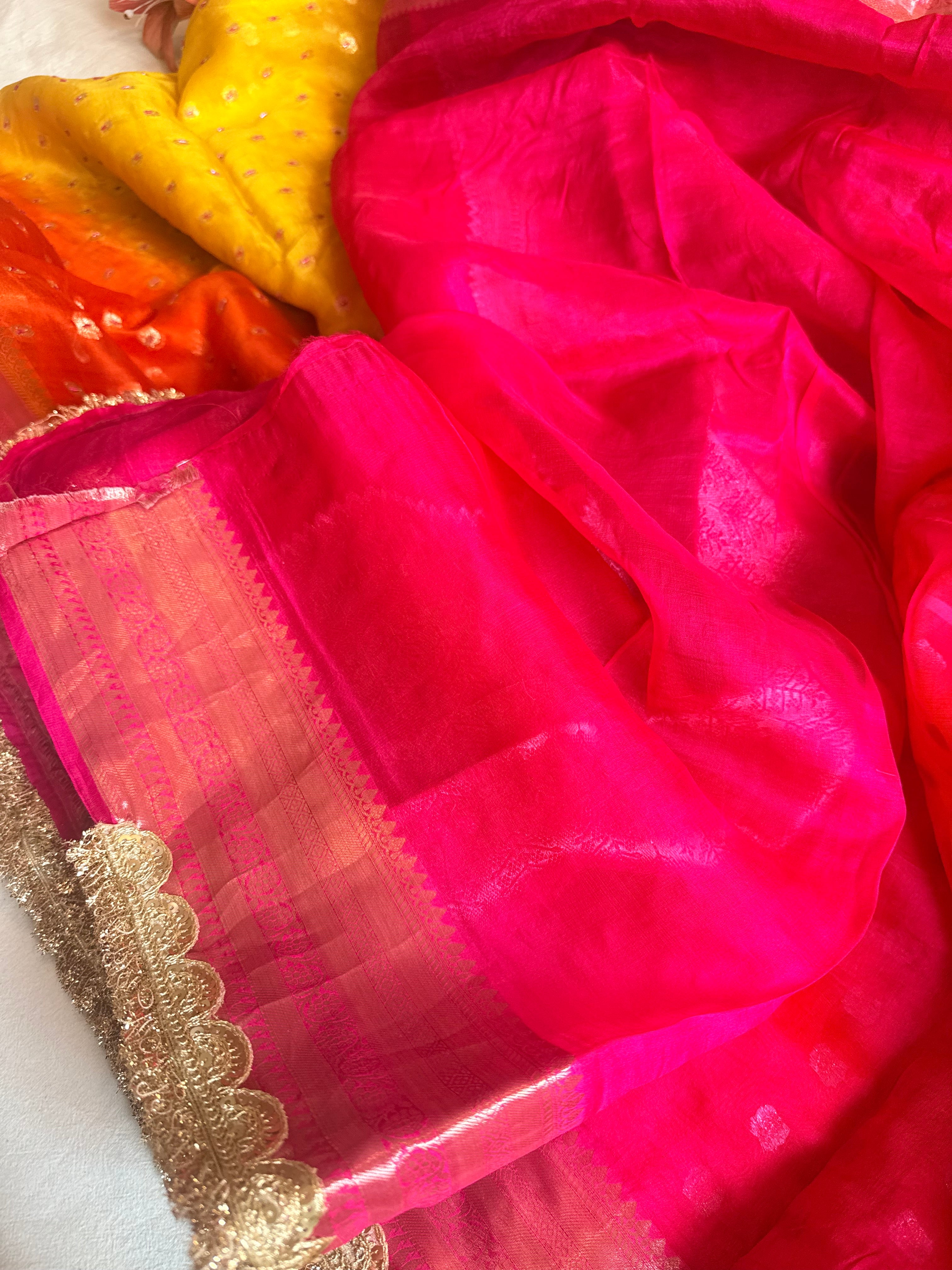 Ombre shaded kora silk kadhwa buti peacock motif hand embroidered saree