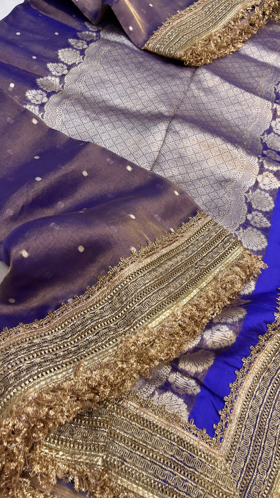 Maharani bright ink blue tissue silk saree