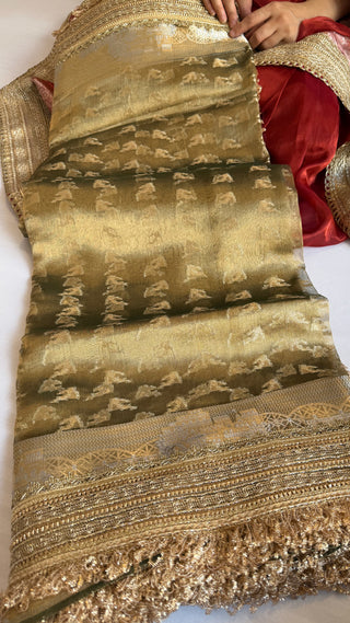 Banarasi ghat inspired maharani tissue silk kadhwa sona rupa buti saree