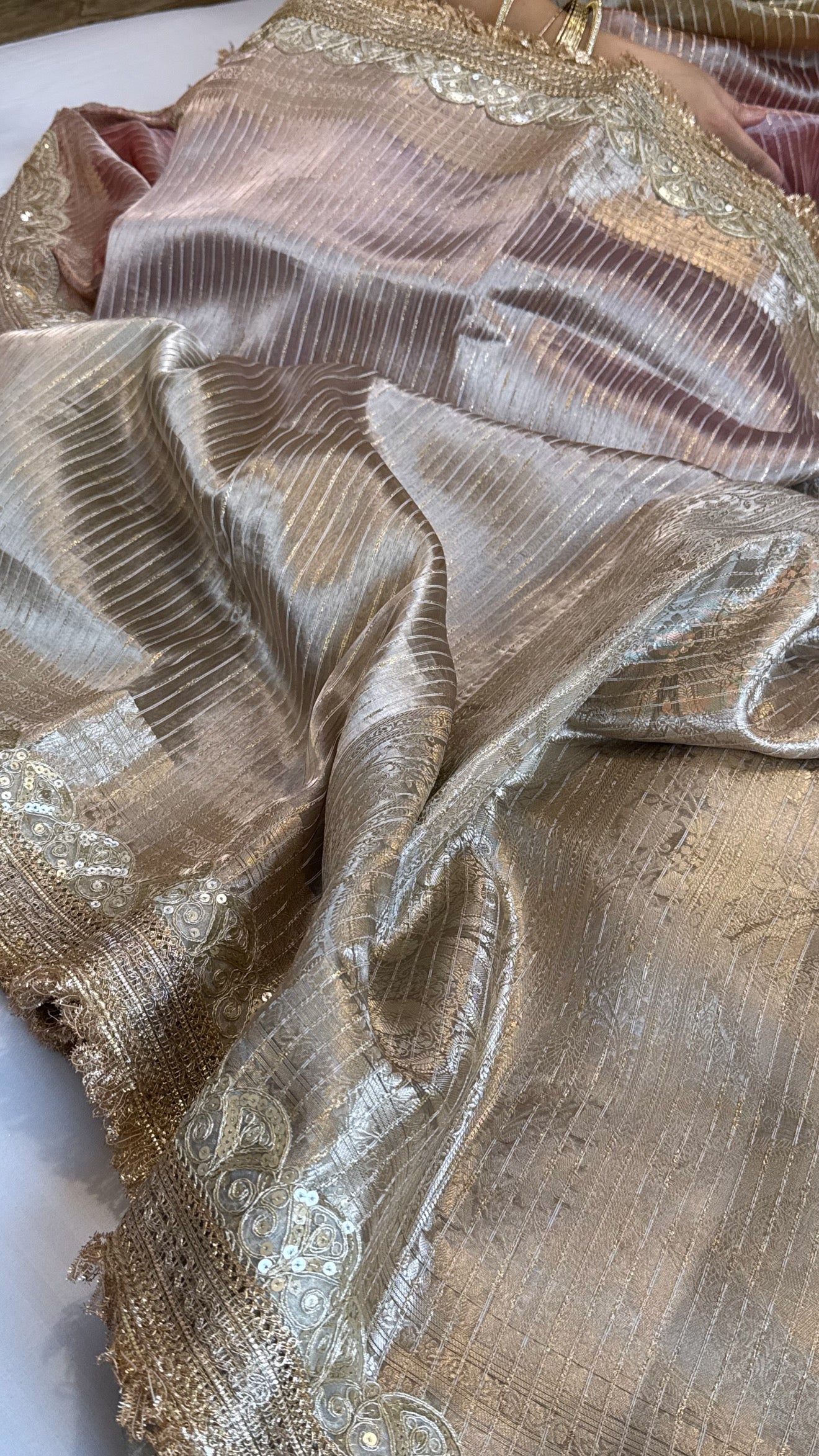 Maharani rang birangi tissue silk zari striped kadhwa saree