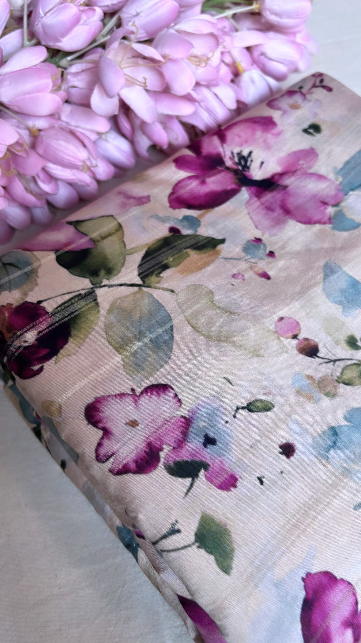 Printed cotton silk kadhwa fabric