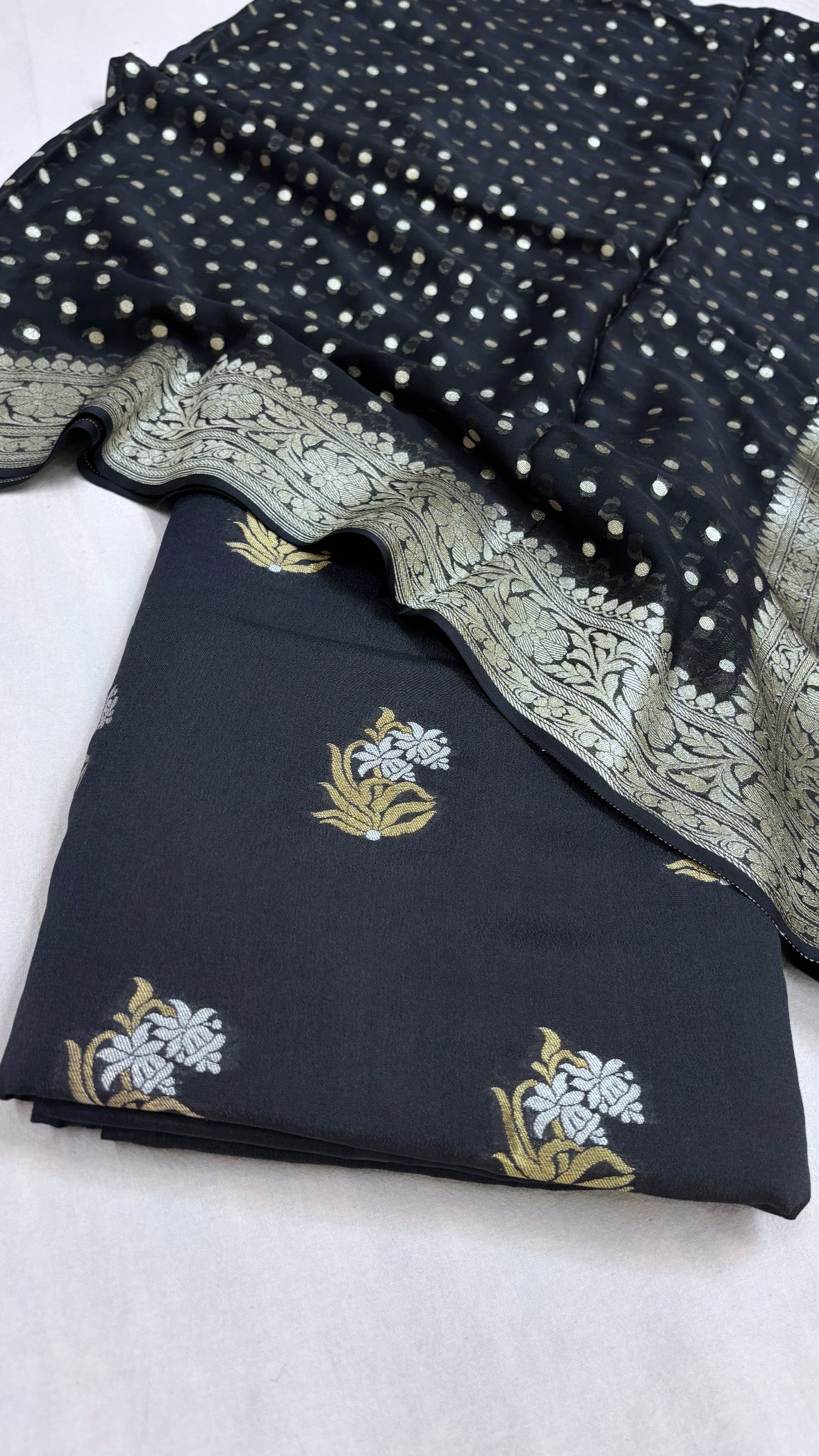 Black banarasi gorgette kadhwa suit set
