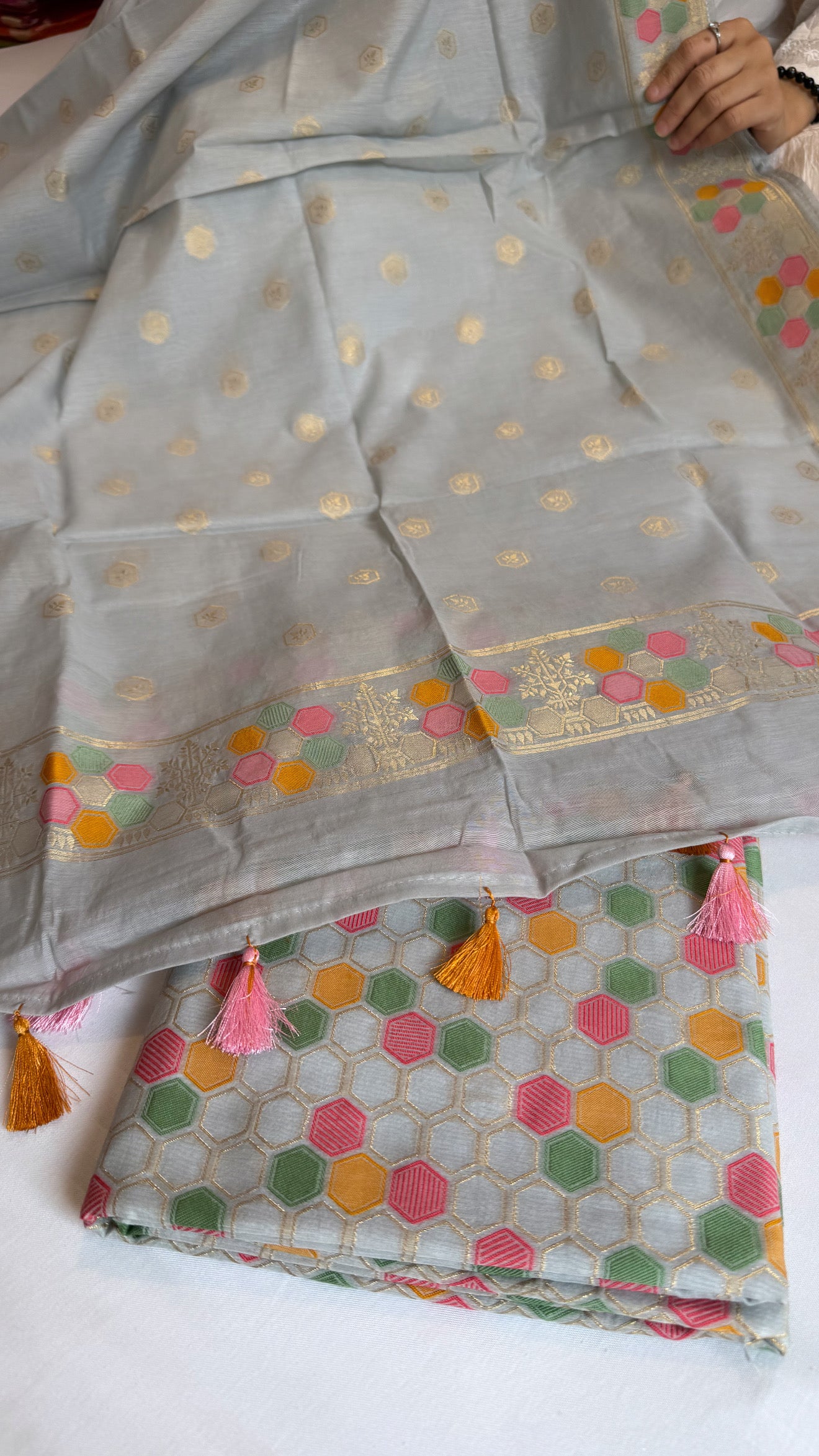 Banarasi cotton resham meenakari suit set