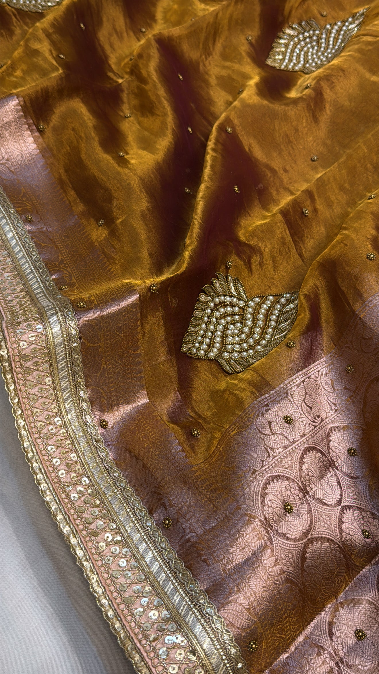Kanjivaram gold tissue silk hand embroidered kadhwa saree