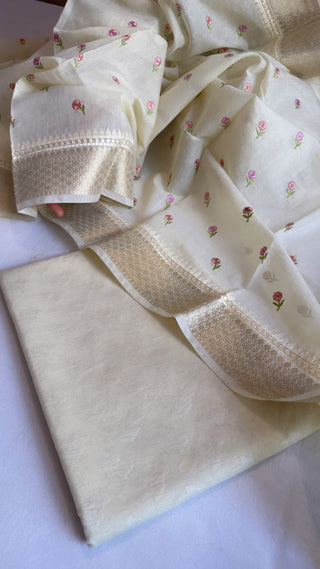 Lemon mul cotton resham work hand embroidered suit set