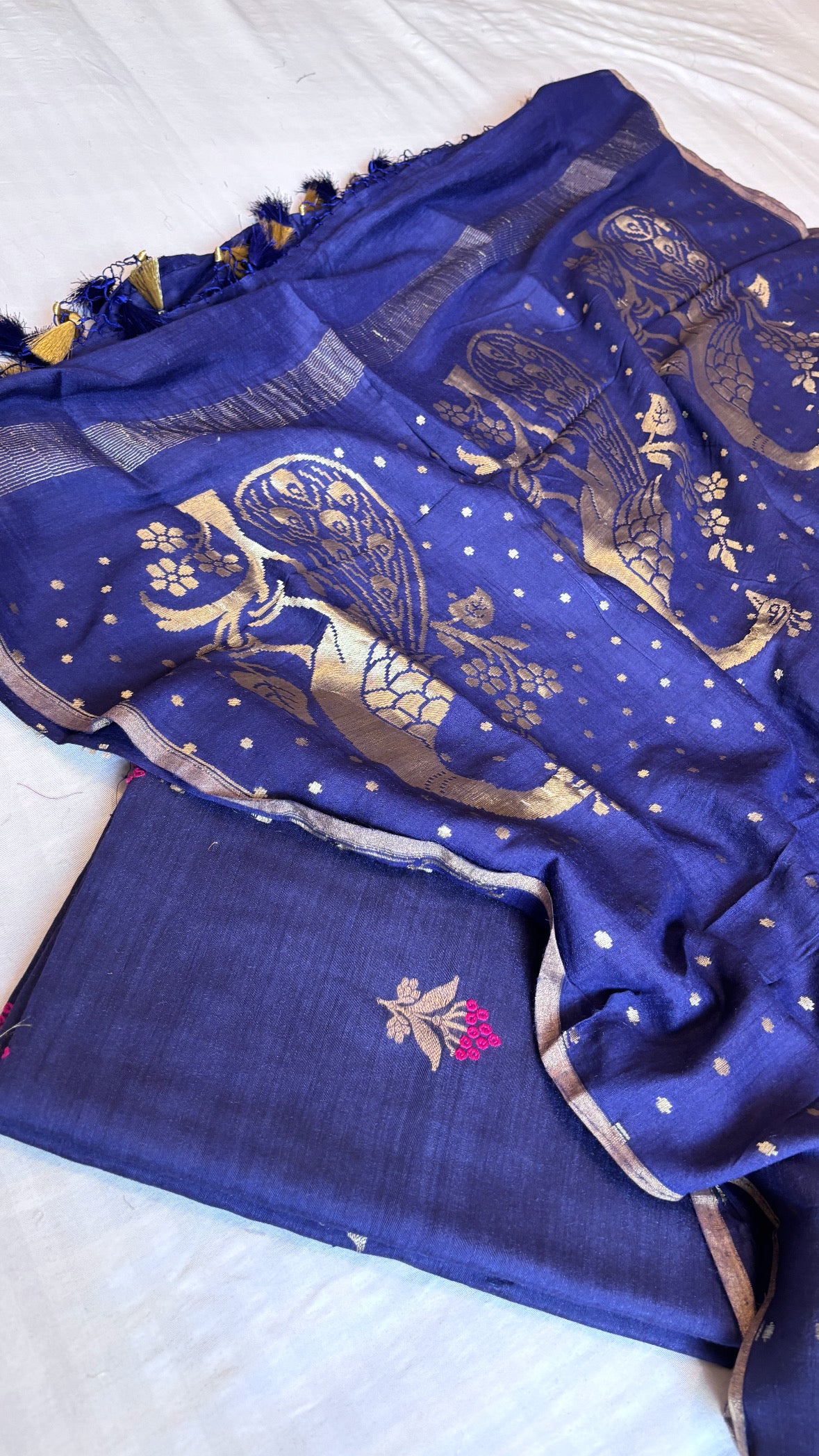 Royal blue moonga silk meenedar suit set
