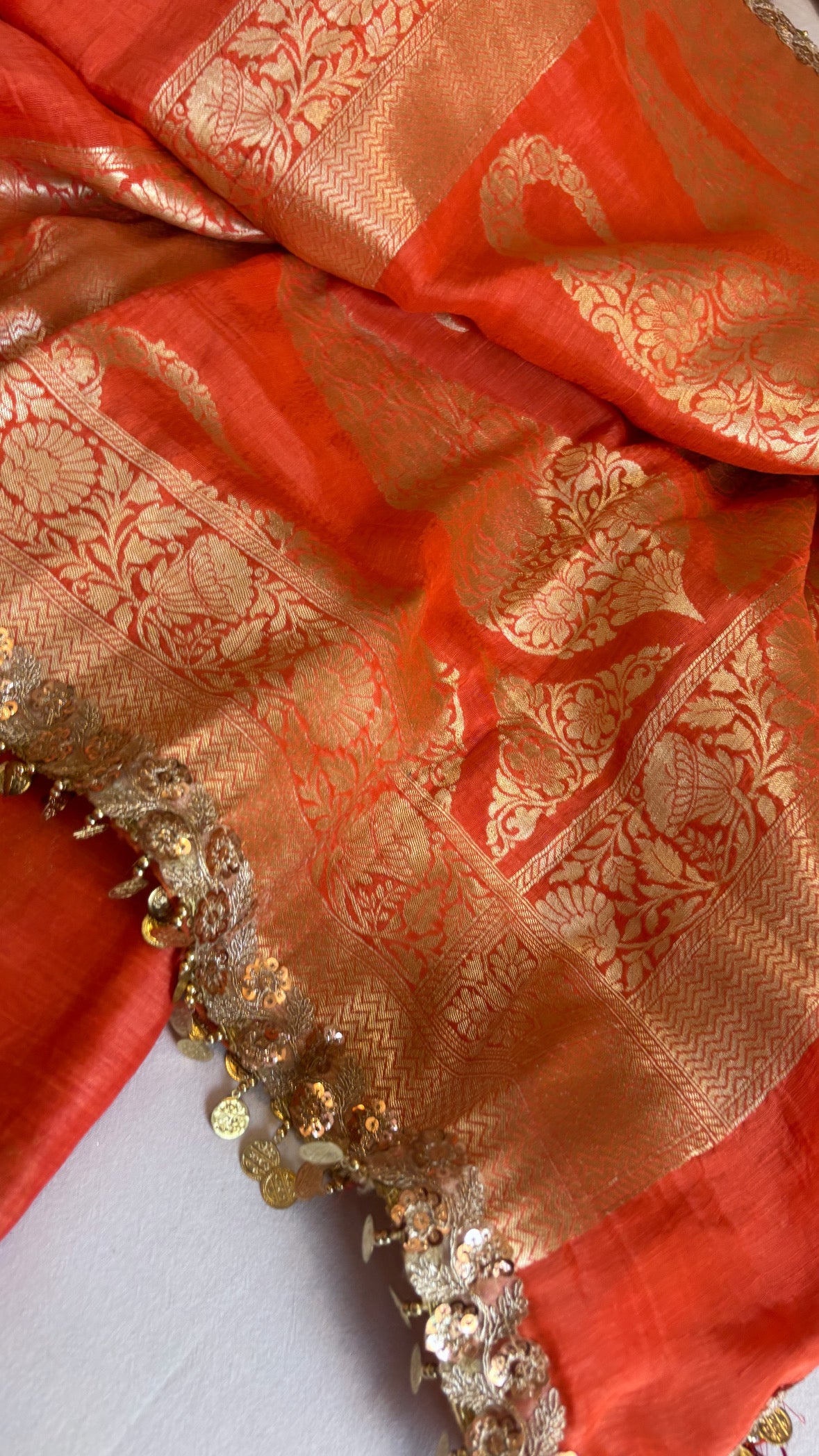 Fanta orange linen gorgette suit sets